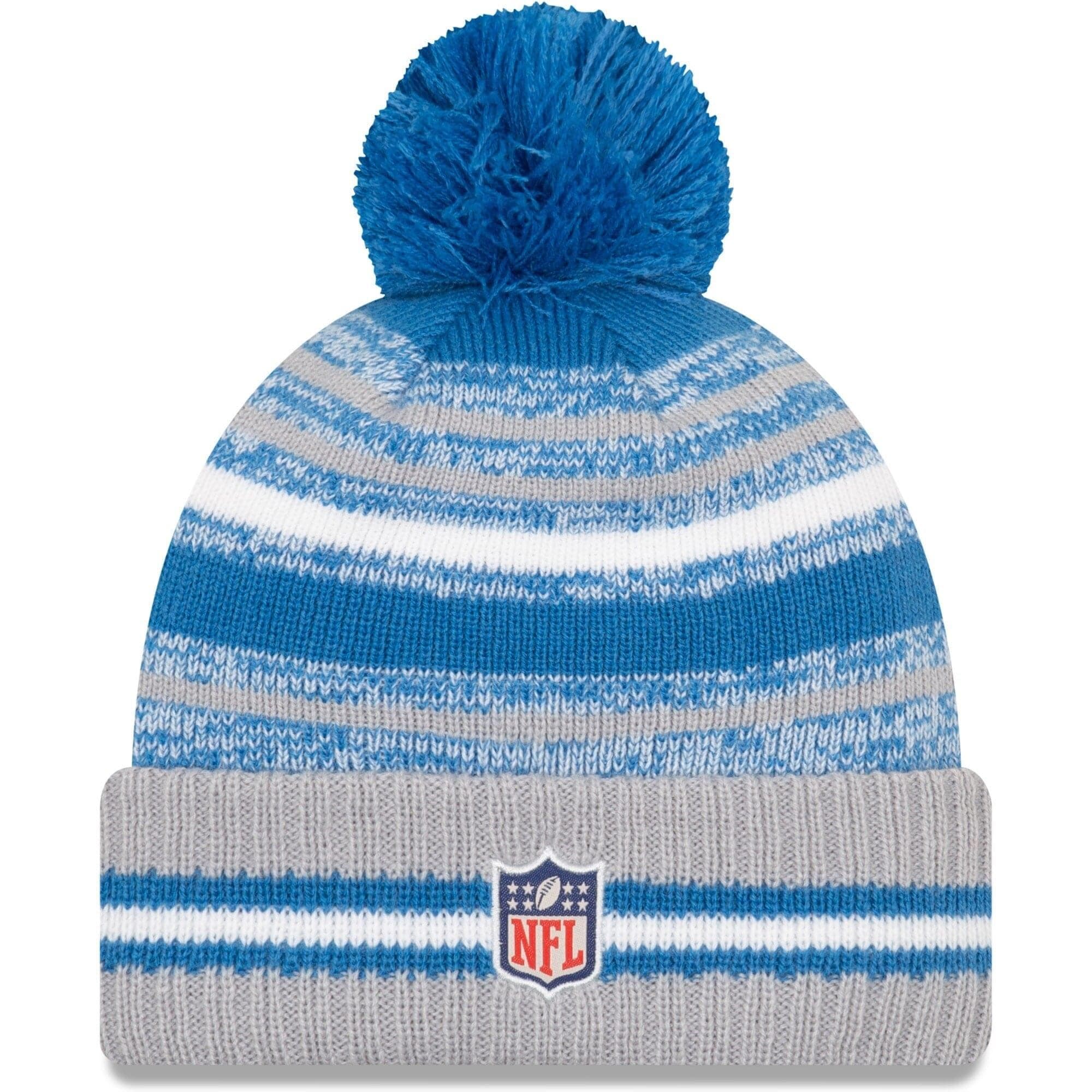 New Era Beanies Detroit Lions New Era NFL 2021 Sideline Team Pom Knit Beanie - Blue