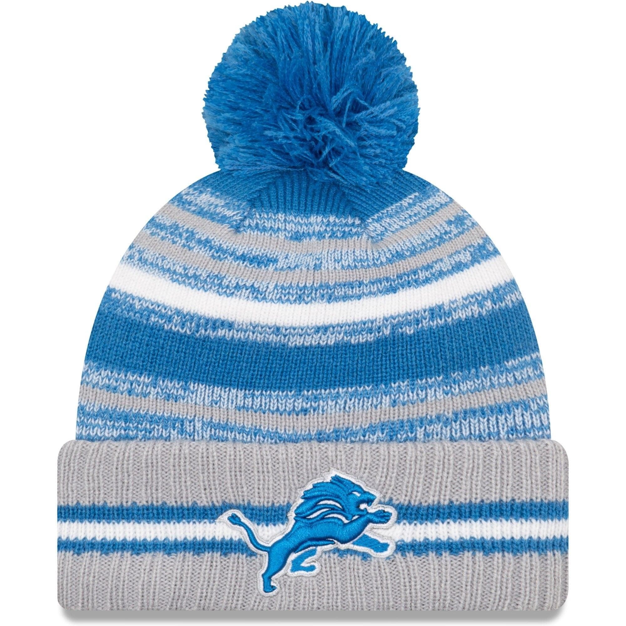 New Era Beanies Detroit Lions New Era NFL 2021 Sideline Team Pom Knit Beanie - Blue