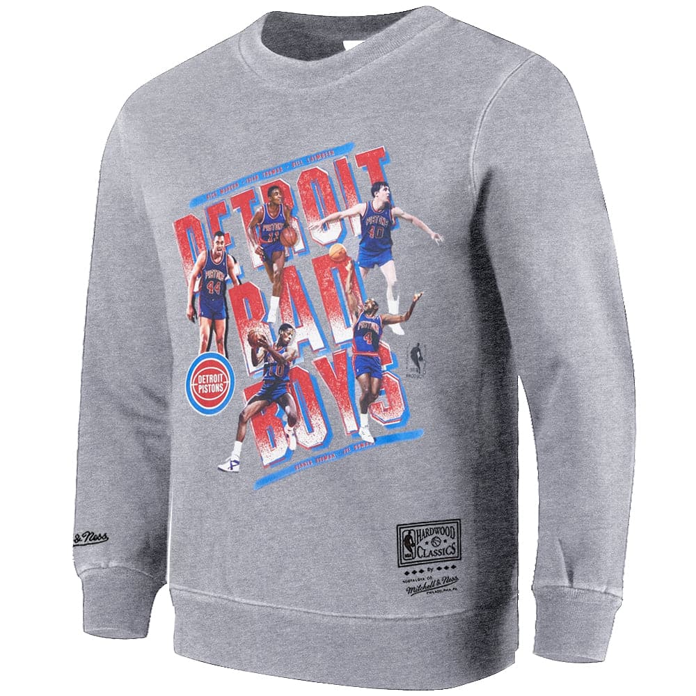 Mitchell And Ness Jumpers Detroit Pistons Mitchell & Ness NBA HWC Bad Boys Champs Vintage Crew Jumper - Grey Marle