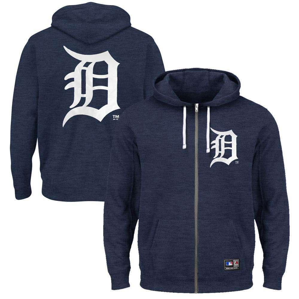 Majestic Athletic Jumpers XL Detroit Tigers Majestic MLB Marle Zip Hoodie Jumper - Navy