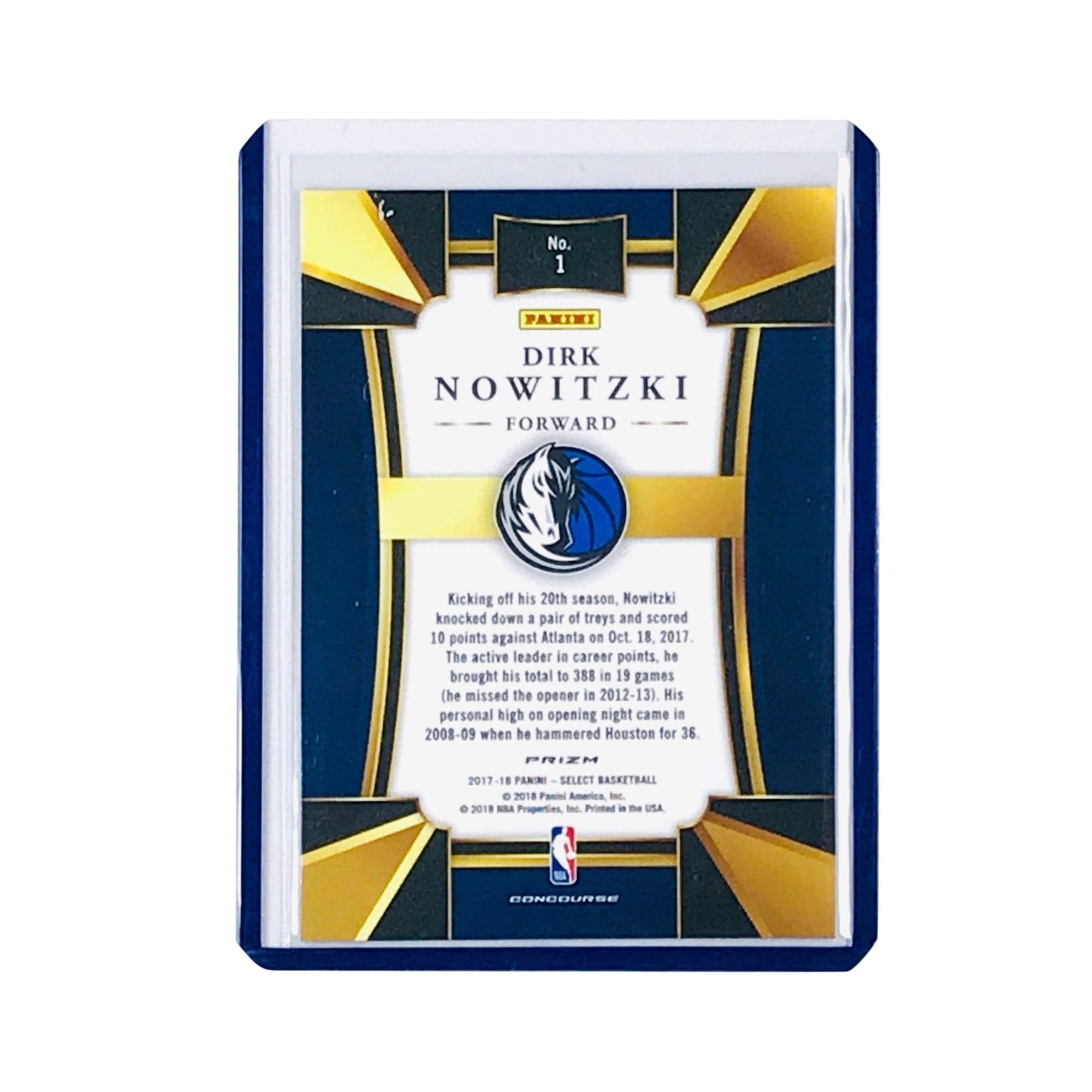 Panini Cards Dirk Nowitzki Dallas Mavericks 2017-18 Panini Select NBA Concourse Tri Colour Card