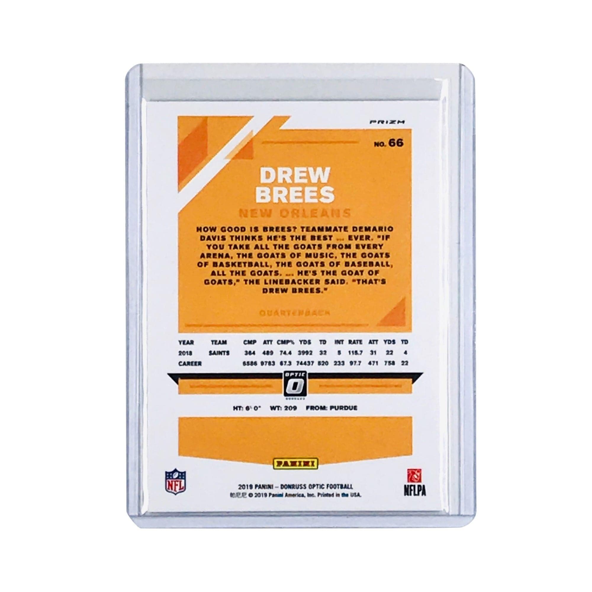 Panini Cards Drew Brees New Orleans Saints 2019 Panini Optic NFL Silver Holo Card