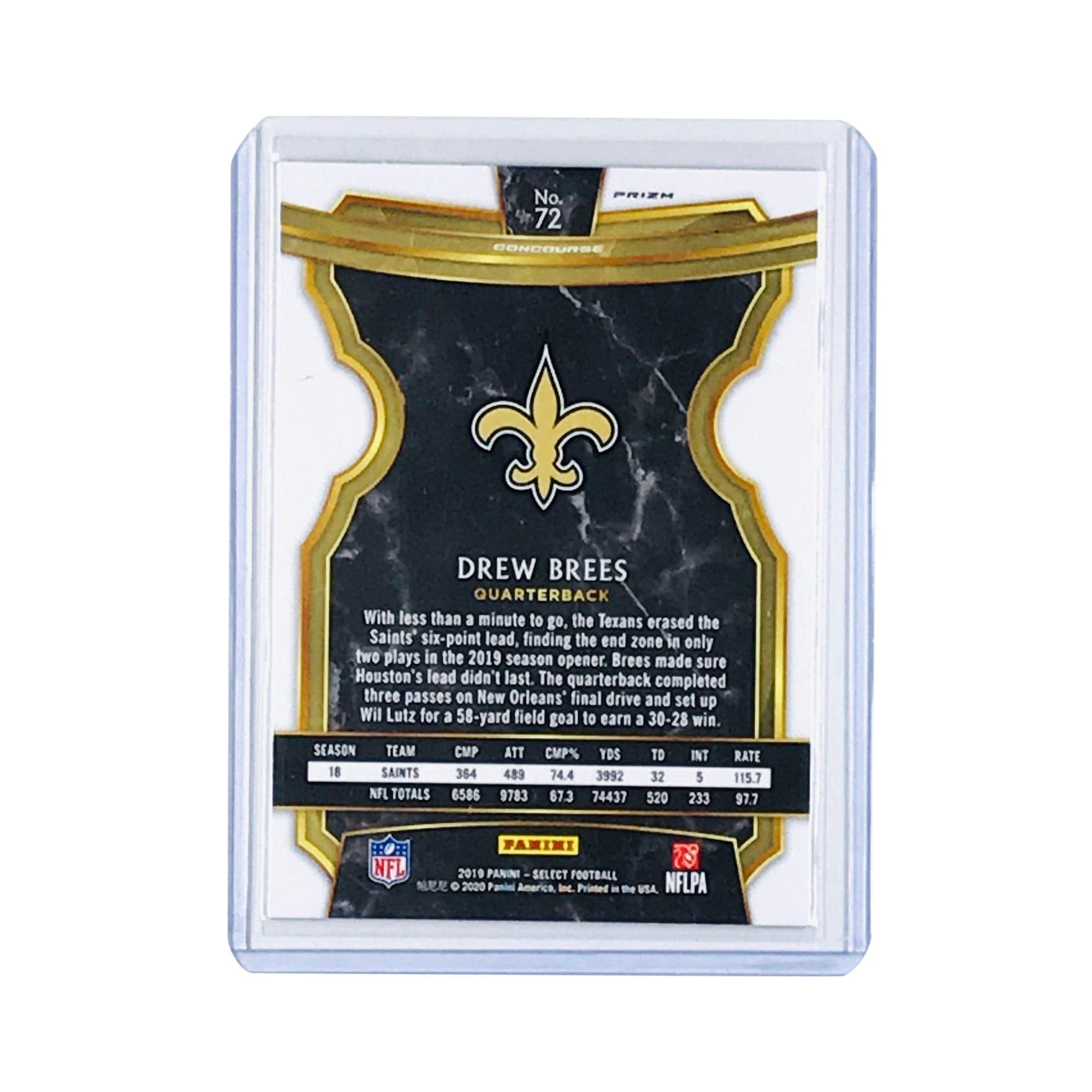 Panini Cards Drew Brees New Orleans Saints 2019 Panini Select NFL Prizm Concourse Silver Card