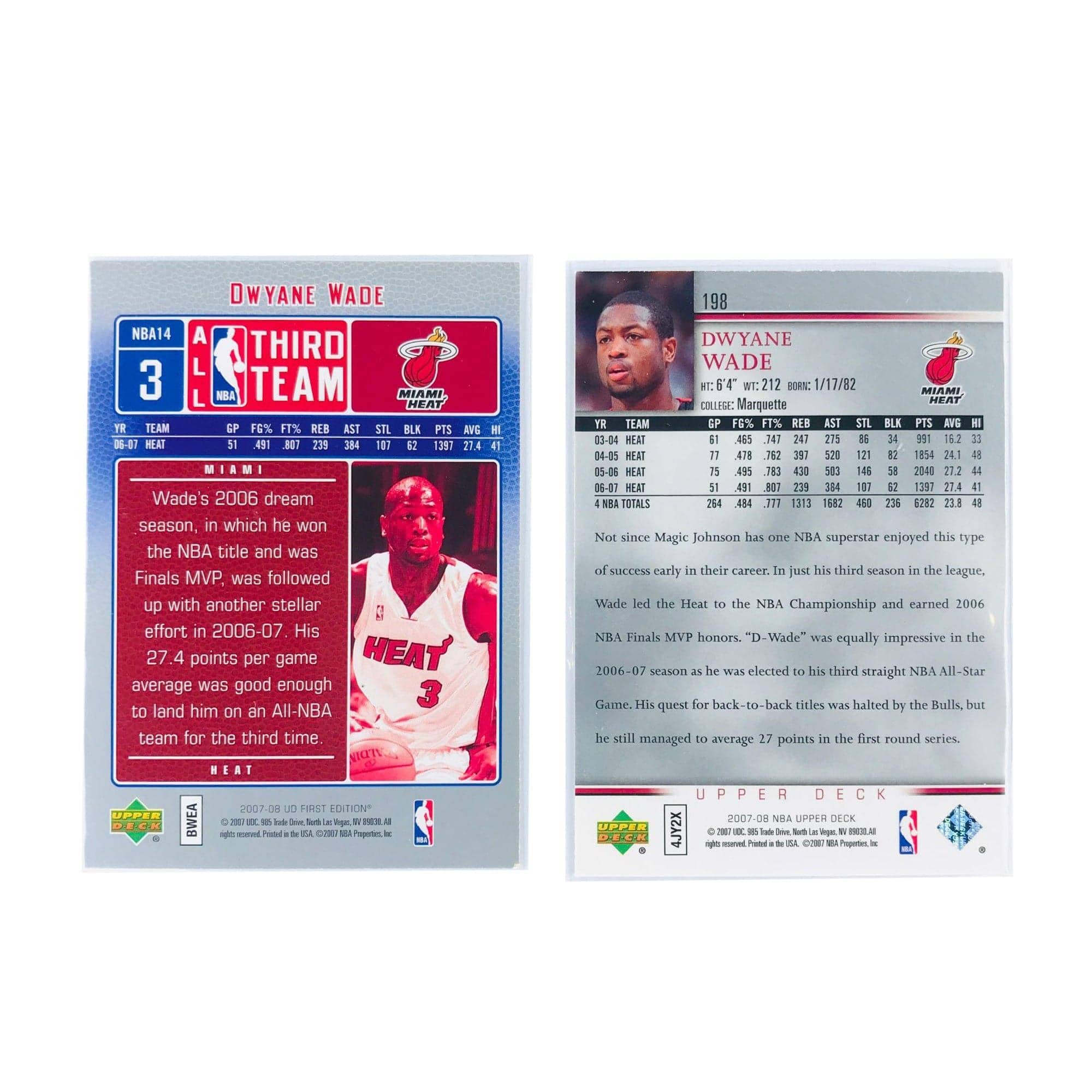 Upper Deck Cards Dwyane Wade Miami Heat 2007-08 Upper Deck NBA 2 Card Set
