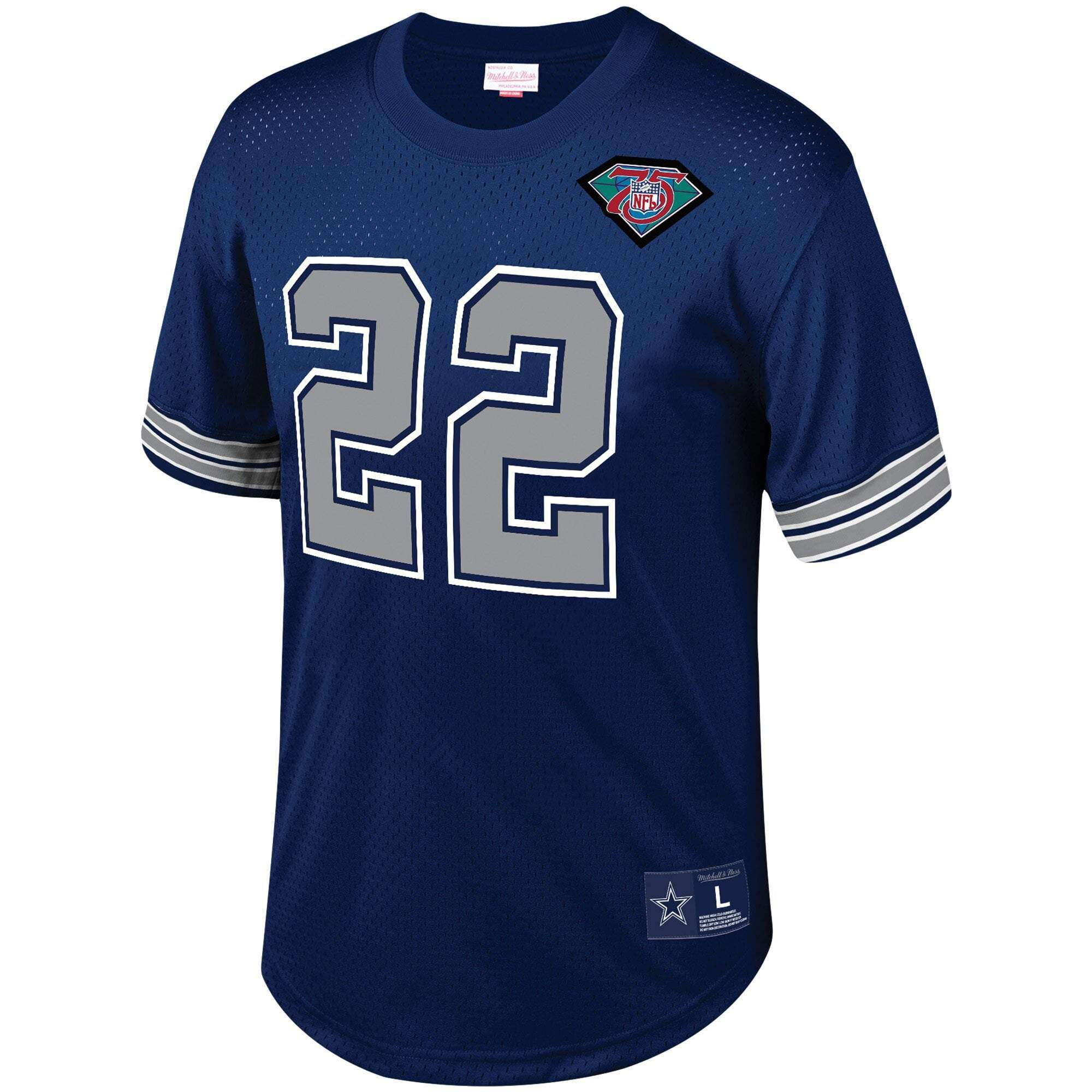 Mitchell And Ness T-Shirts Emmitt Smith Dallas Cowboys Mitchell & Ness NFL Name Number Mesh Crew - Navy