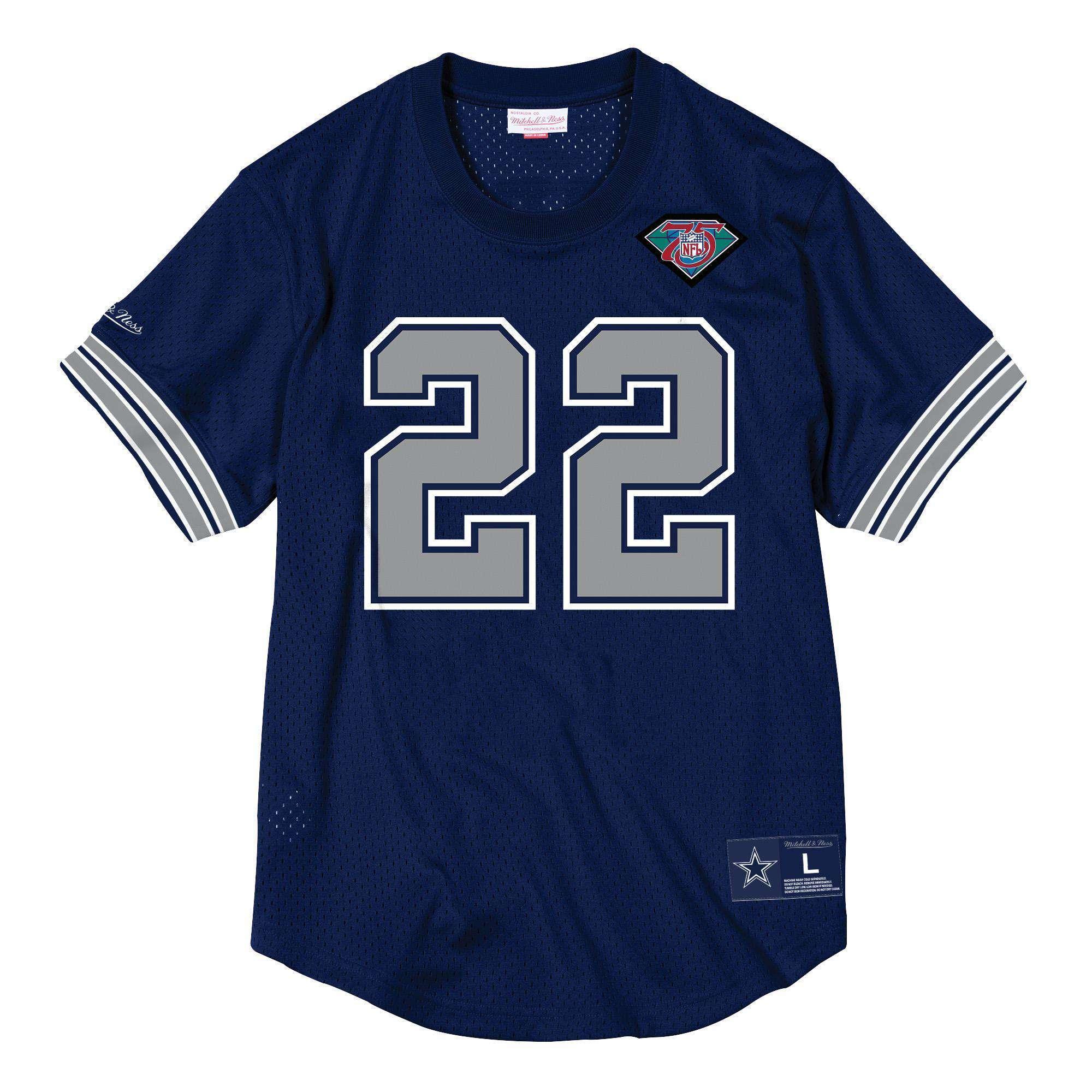 Mitchell And Ness T-Shirts Emmitt Smith Dallas Cowboys Mitchell & Ness NFL Name Number Mesh Crew - Navy