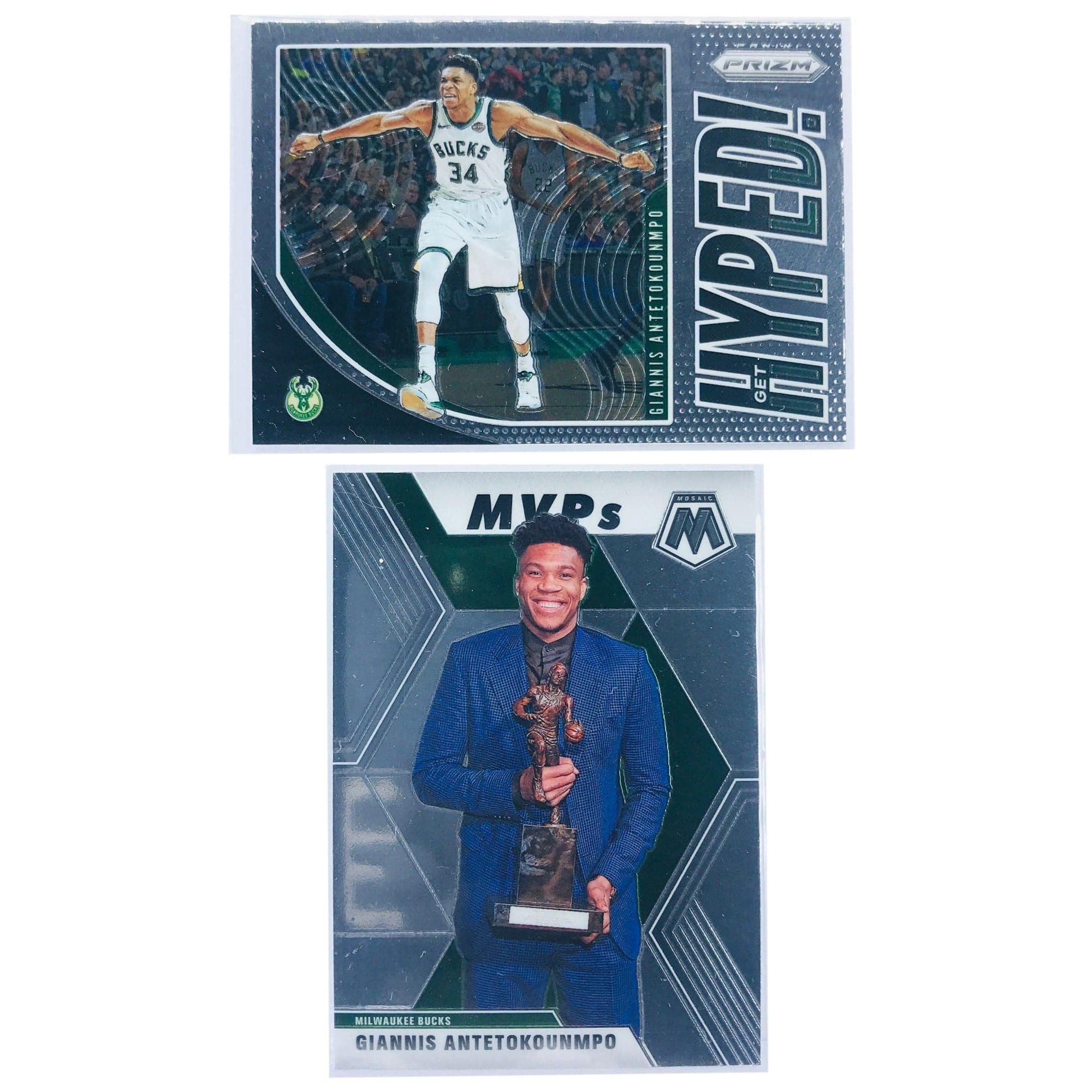 Panini Cards Giannis Antetokounmpo Milwaukee Bucks 19-20 Panini NBA 2 Card Prizm/Mosaic Insert Set