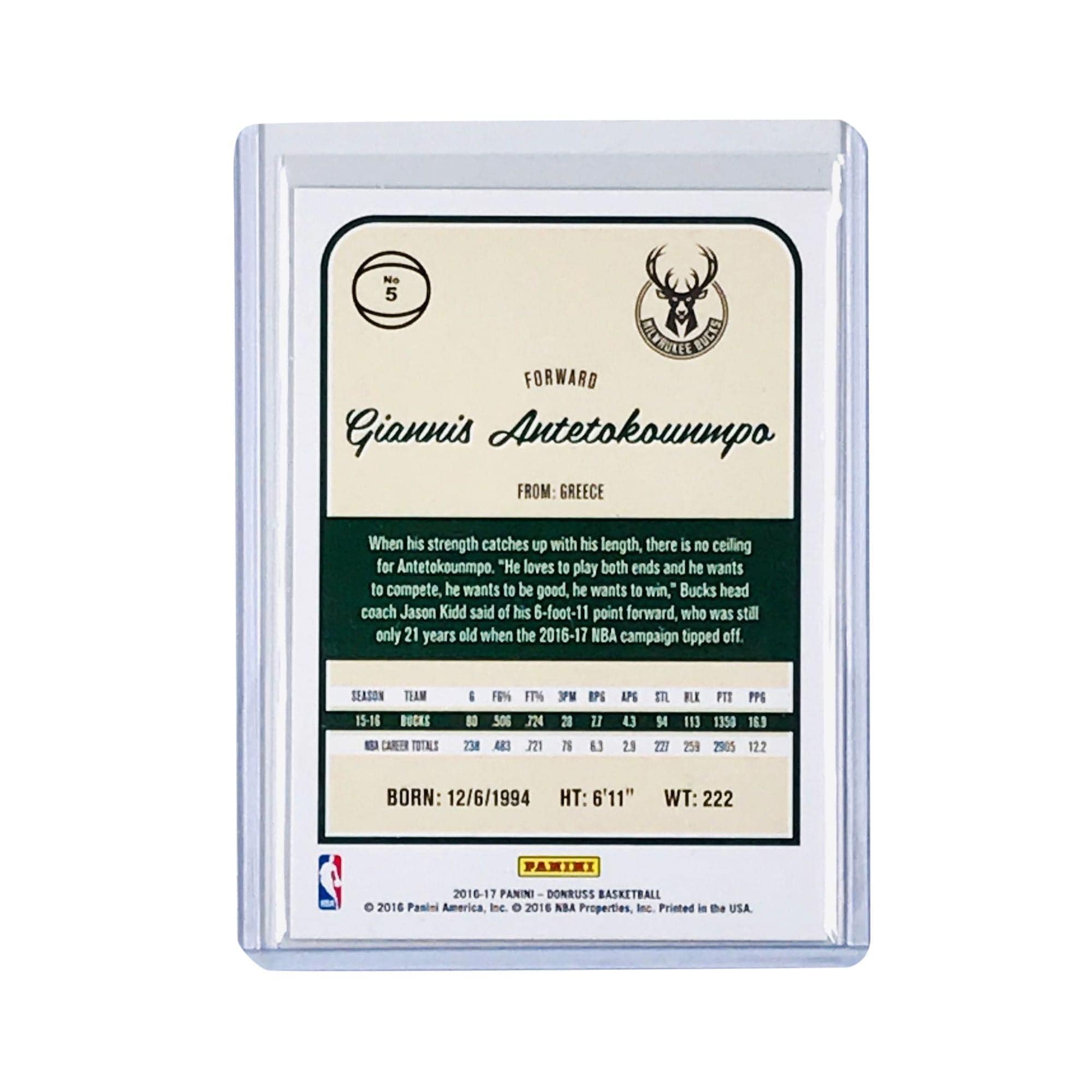 Panini Cards Giannis Antetokounmpo Milwaukee Bucks 2016-17 Panini Donruss NBA Base Card