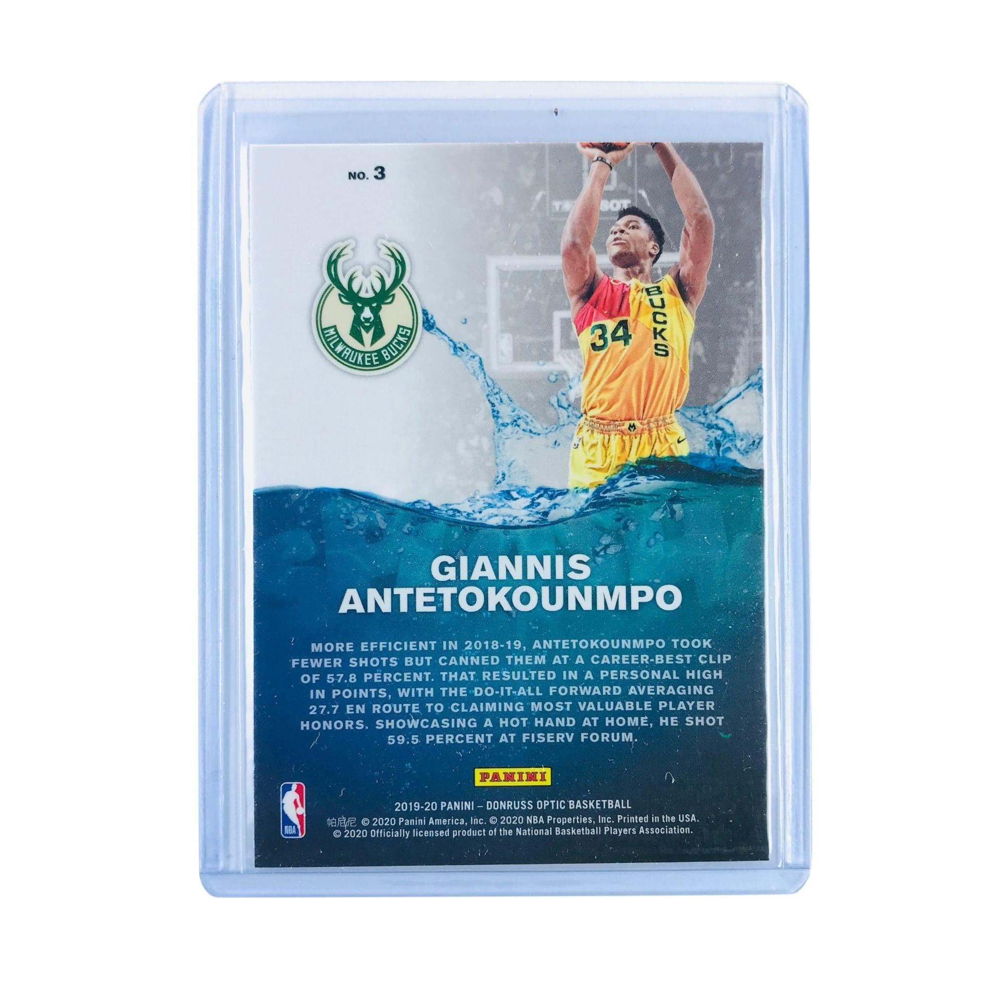 Panini Cards Giannis Antetokounmpo Milwaukee Bucks 2019-20 Panini Optic NBA Splash Insert 3 Card