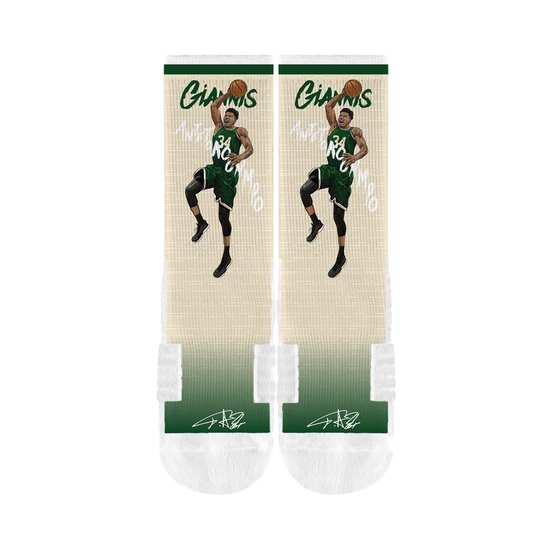 Strideline Socks M/L (8-12 US) Giannis Antetokounmpo Milwaukee Bucks Strideline NBA Dunk Premium Crew Socks - Cream