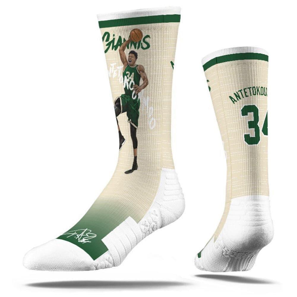 Strideline Socks M/L (8-12 US) Giannis Antetokounmpo Milwaukee Bucks Strideline NBA Dunk Premium Crew Socks - Cream