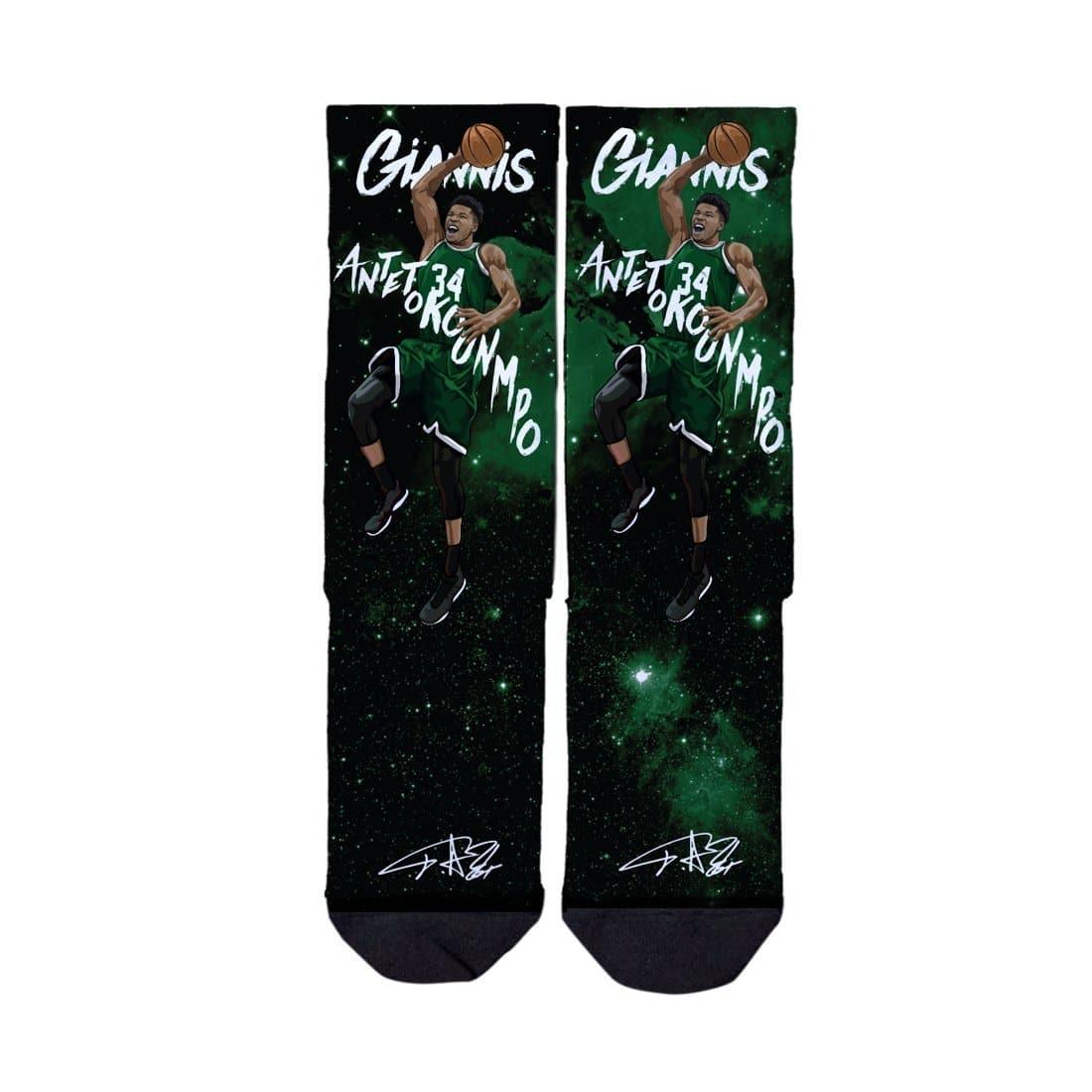 Strideline Socks M/L (8-12 US) Giannis Antetokounmpo Milwaukee Bucks Strideline NBA Galaxy Classic Crew Socks - Black