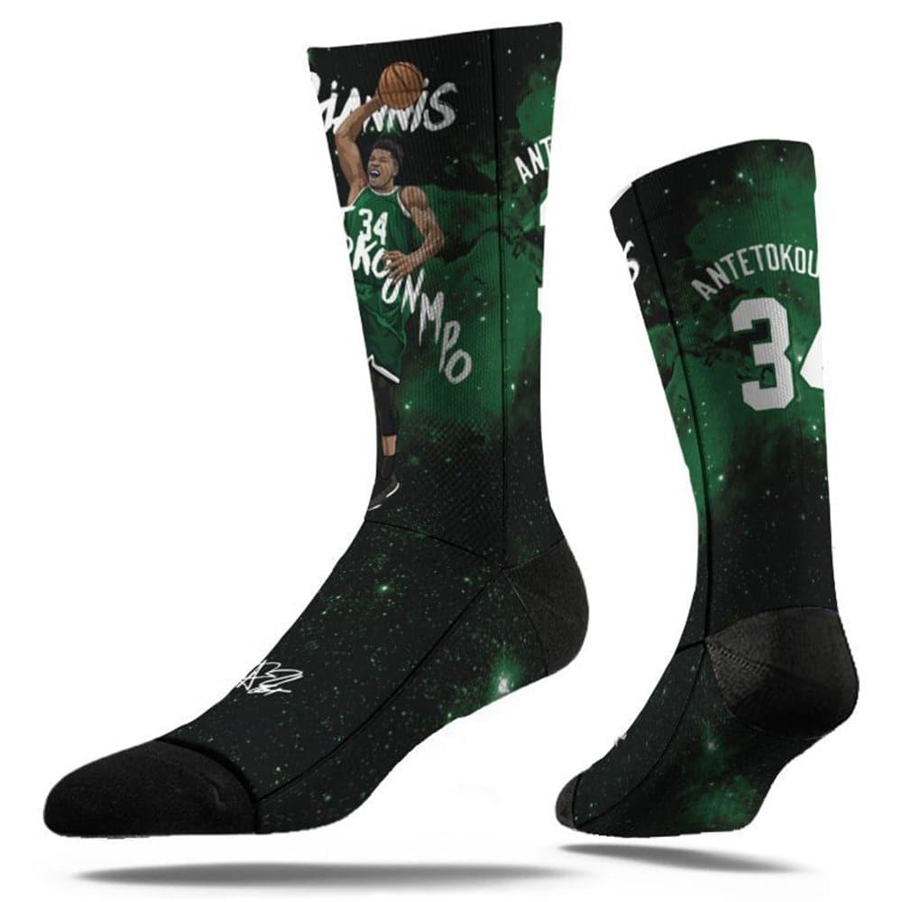 Strideline Socks M/L (8-12 US) Giannis Antetokounmpo Milwaukee Bucks Strideline NBA Galaxy Classic Crew Socks - Black