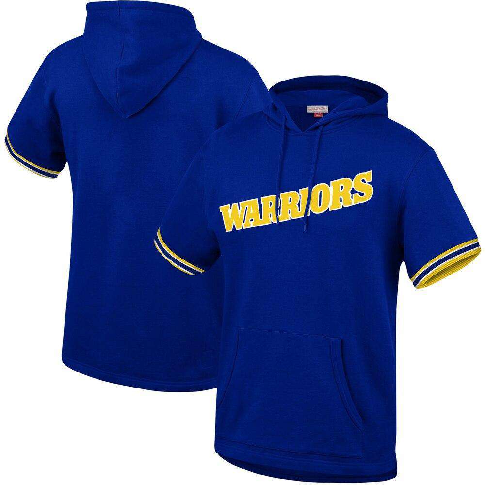 Mitchell And Ness Jumpers Golden State Warriors Mitchell & Ness NBA French Terry Short Sleeve Hoodie Jumper - Blue