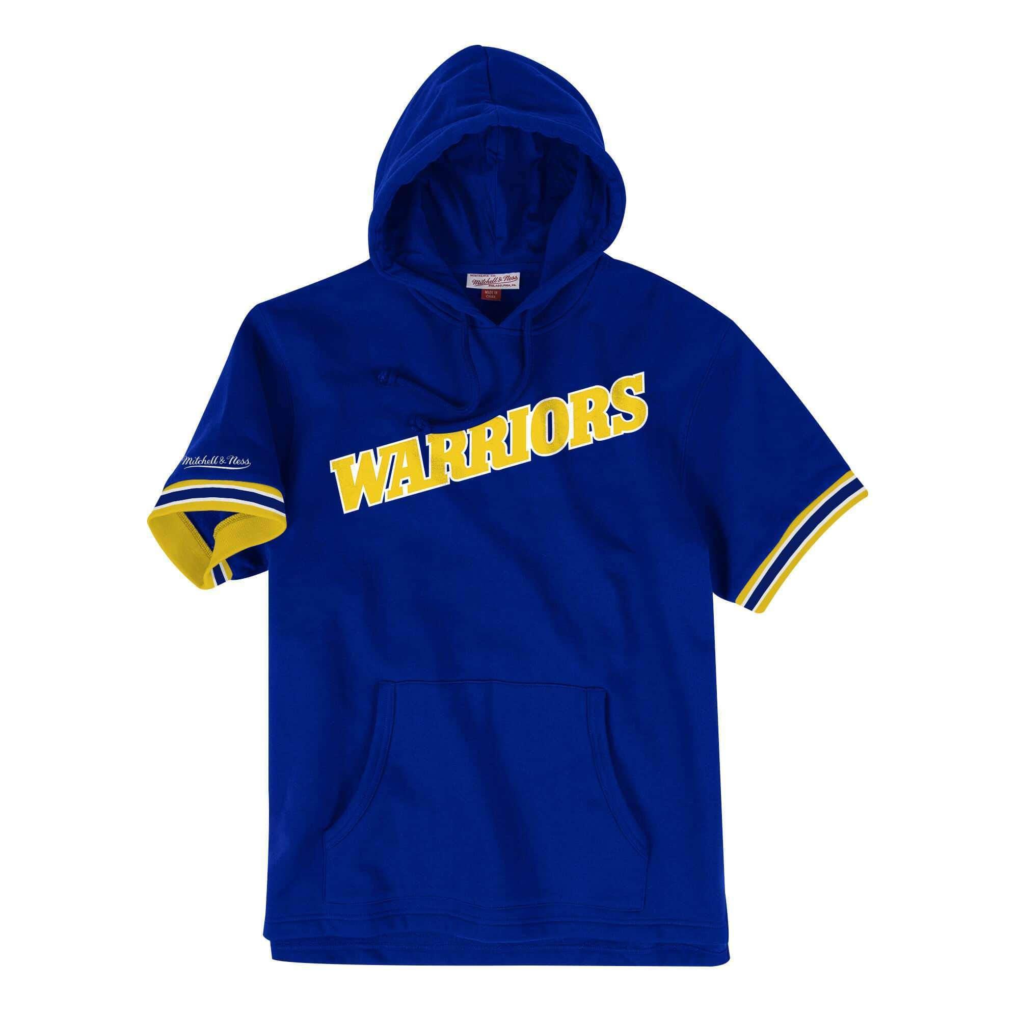 Mitchell And Ness Jumpers Golden State Warriors Mitchell & Ness NBA French Terry Short Sleeve Hoodie Jumper - Blue