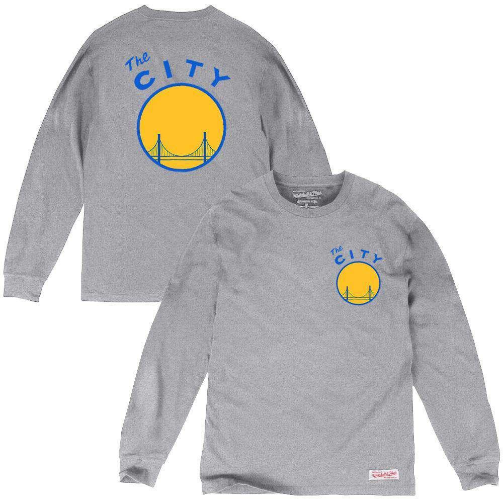 Mitchell And Ness Long Sleeve Tees Golden State Warriors Mitchell & Ness NBA HWC Triple Double Long Sleeve T-Shirt - Grey
