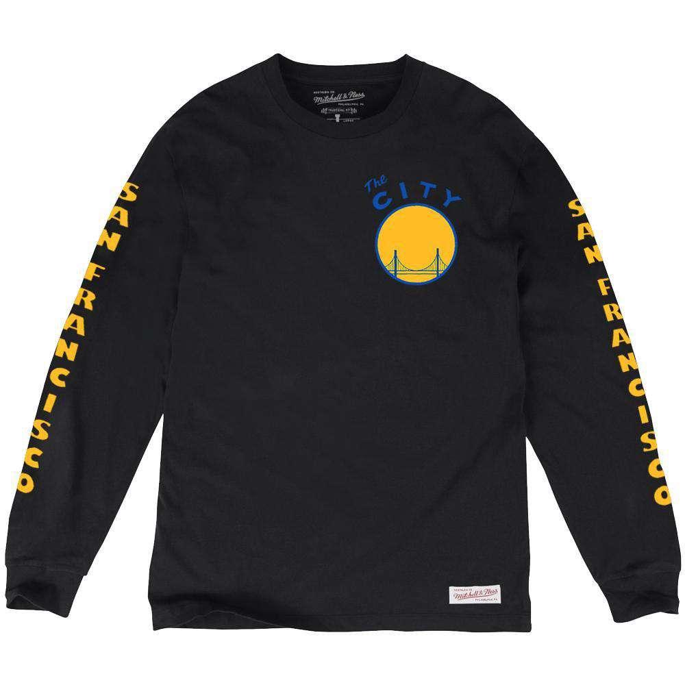 Mitchell And Ness Long Sleeve Tees Golden State Warriors Mitchell & Ness NBA Iconic Long Sleeve T-Shirt - Black