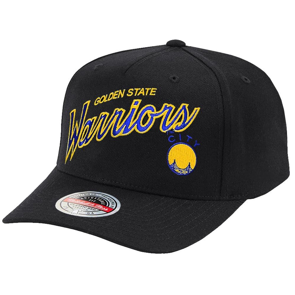 Mitchell And Ness Caps Golden State Warriors Mitchell & Ness NBA Logo Script Classic Red Snapback Hat - Black
