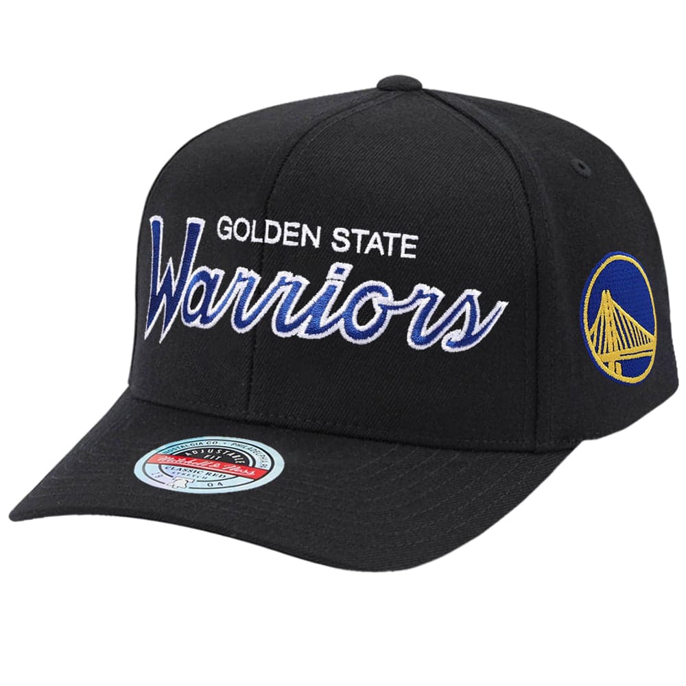 Mitchell And Ness Caps Golden State Warriors Mitchell & Ness NBA Script 2.0 Classic Red Snapback Hat - Black