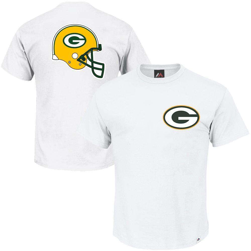 Majestic Athletic T-Shirts Green Bay Packers Majestic NFL Helmet Logo T-Shirt - White