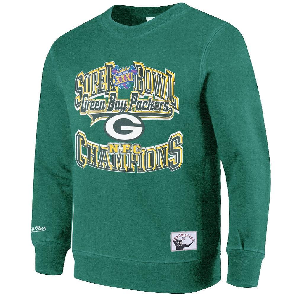 Mitchell And Ness Jumpers Green Bay Packers Mitchell & Ness NFL Champs Vintage Crew Jumper - Faded Green