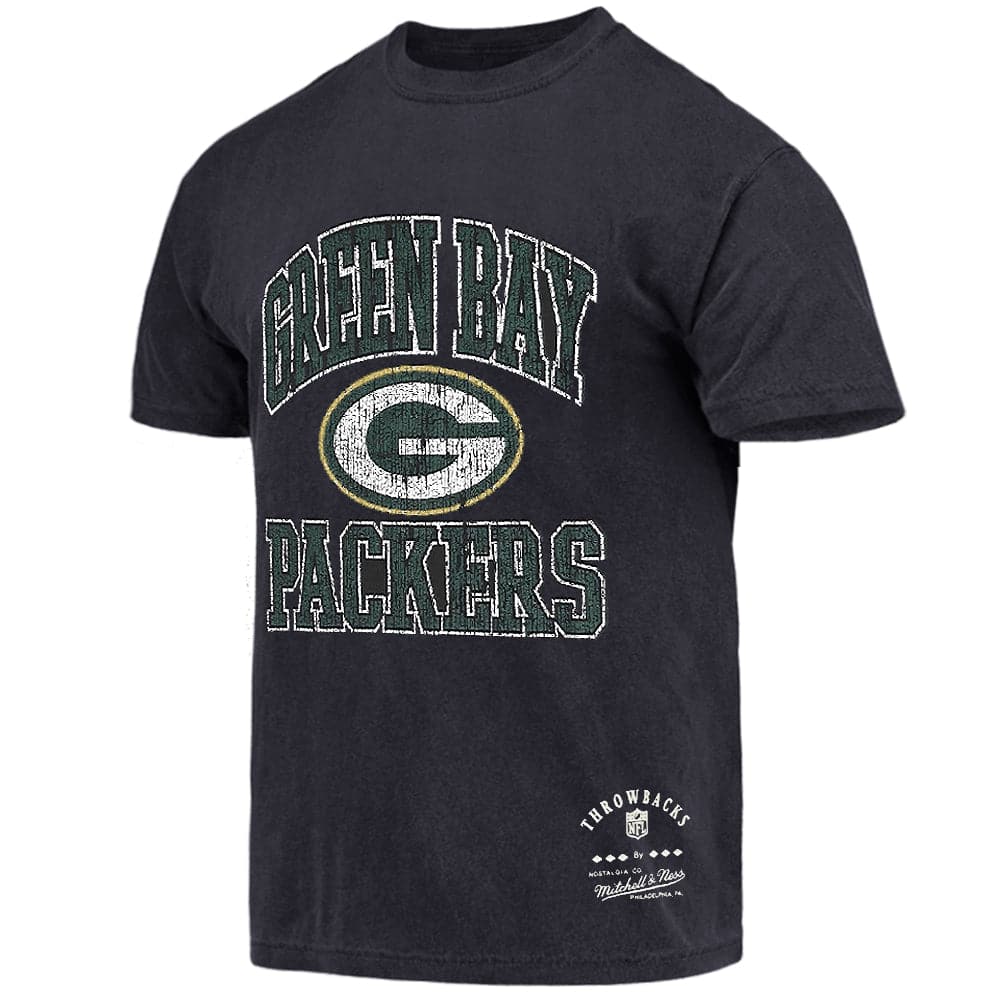Mitchell And Ness T-Shirts Green Bay Packers Mitchell & Ness NFL Ivy Arch Vintage T-Shirt - Faded Black