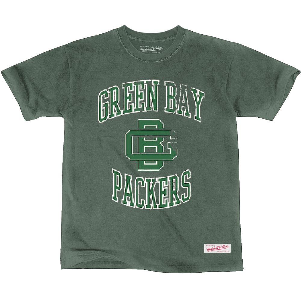 Mitchell And Ness T-Shirts Green Bay Packers Mitchell & Ness NFL Throwback Crest Vintage T-Shirt - Faded Green