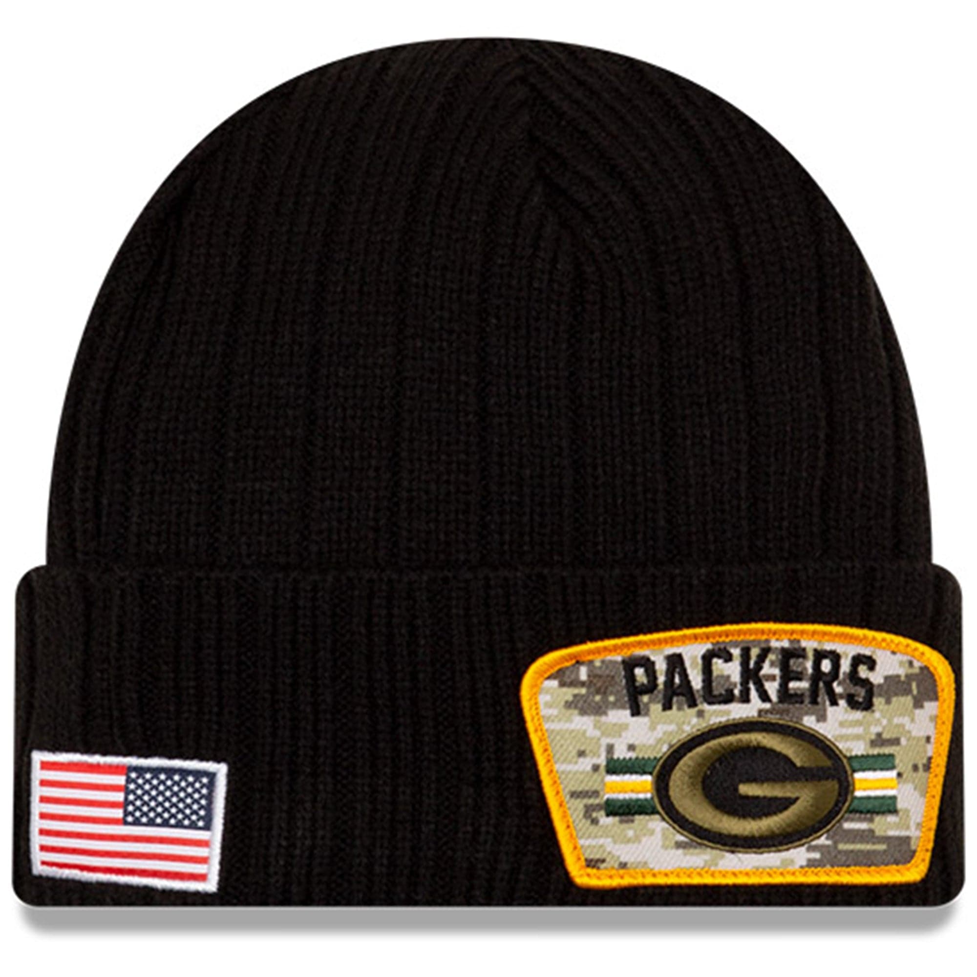 New Era Beanies Green Bay Packers New Era NFL 2021 Salute To Service Cuffed Knit Beanie - Black