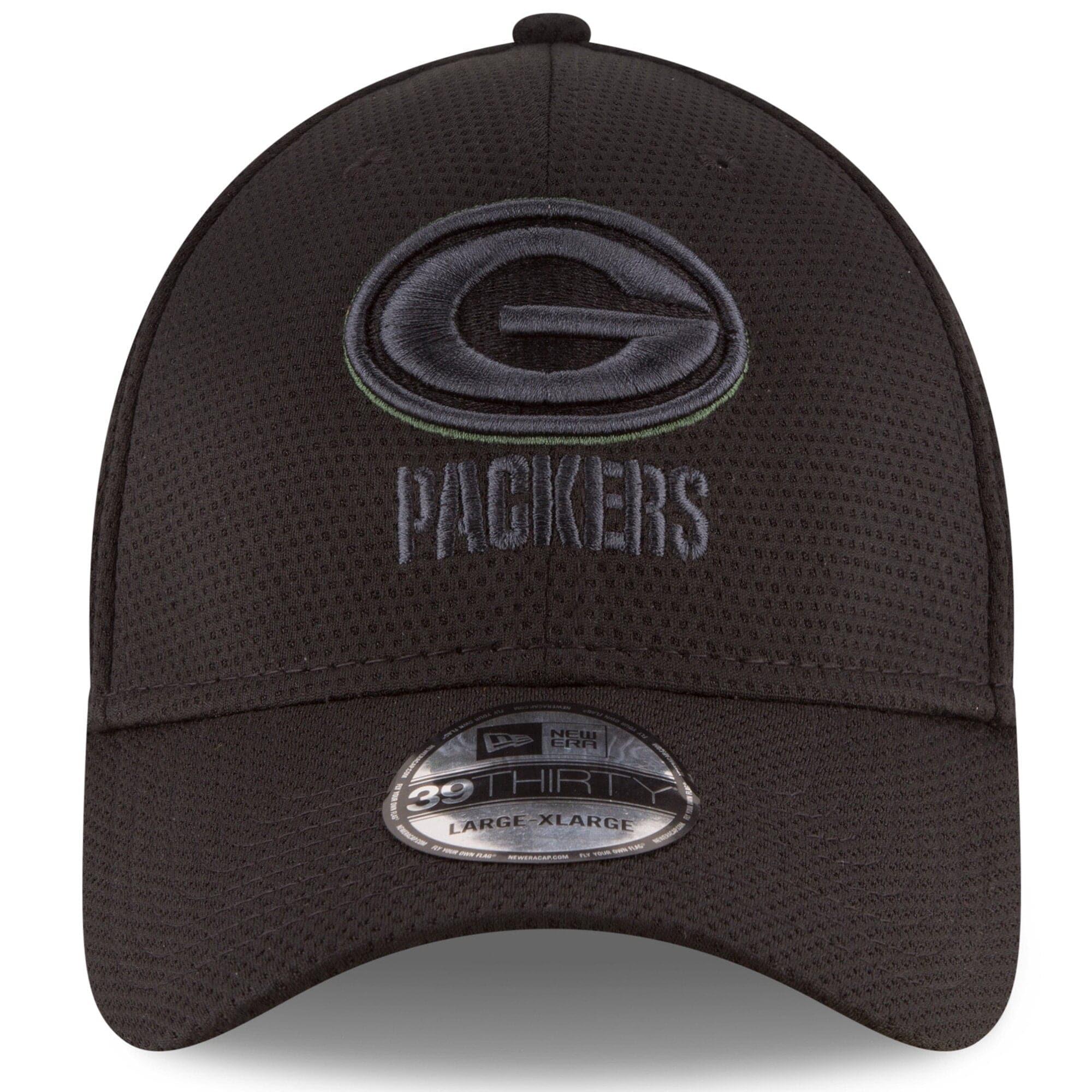 New Era Caps Green Bay Packers New Era NFL Tone Tech Redux 39THIRTY Curve Stretch-Fit Hat - Black