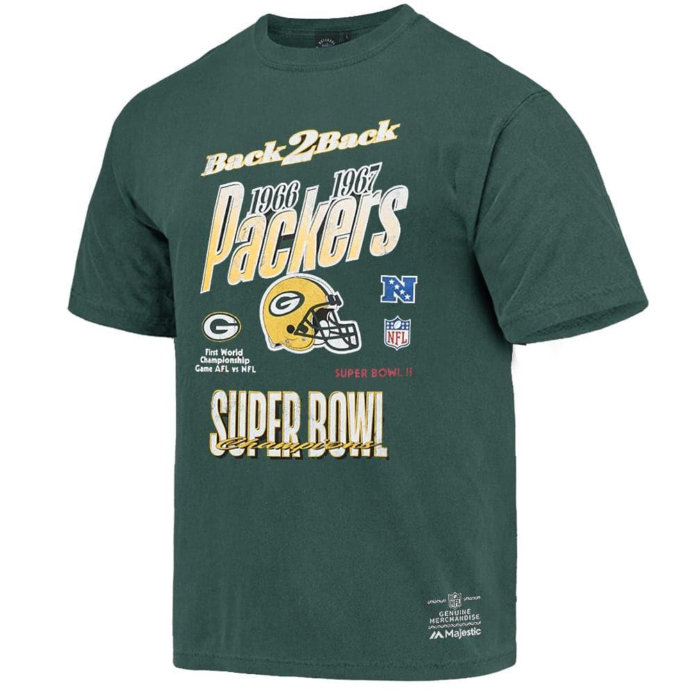 Majestic Athletic T-Shirts Green Bay Packers NFL Back 2 Back Champs Vintage T-Shirt - Faded Green