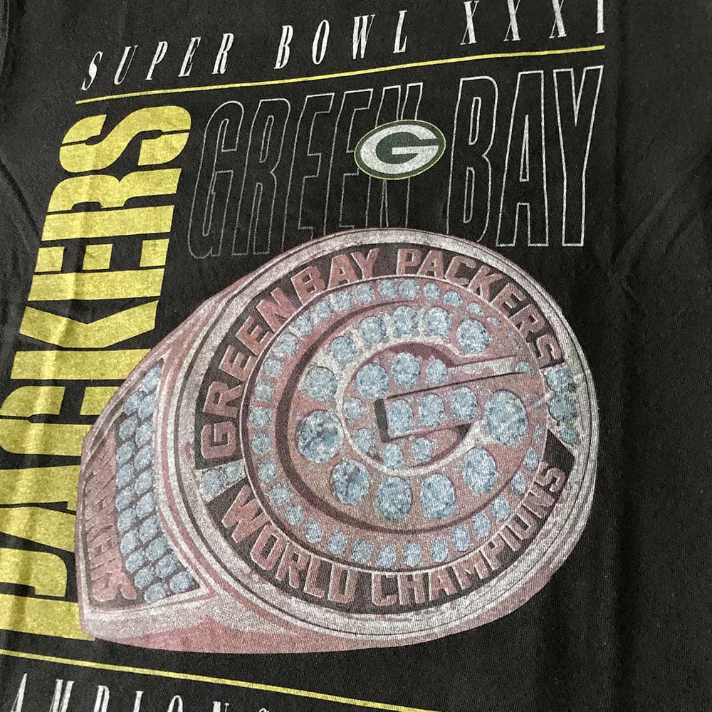 Majestic Athletic T-Shirts Green Bay Packers NFL Champs Rings Vintage Muscle T-Shirt - Faded Black
