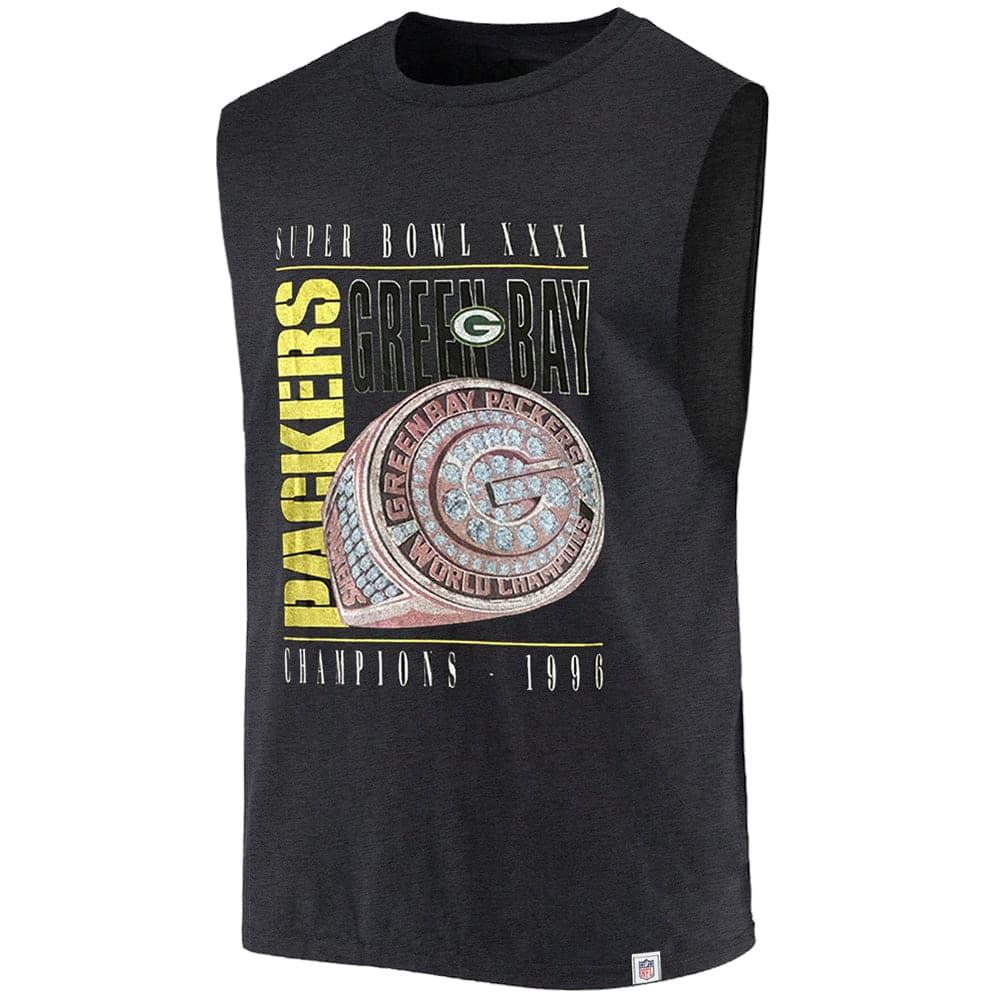 Majestic Athletic T-Shirts Green Bay Packers NFL Champs Rings Vintage Muscle T-Shirt - Faded Black