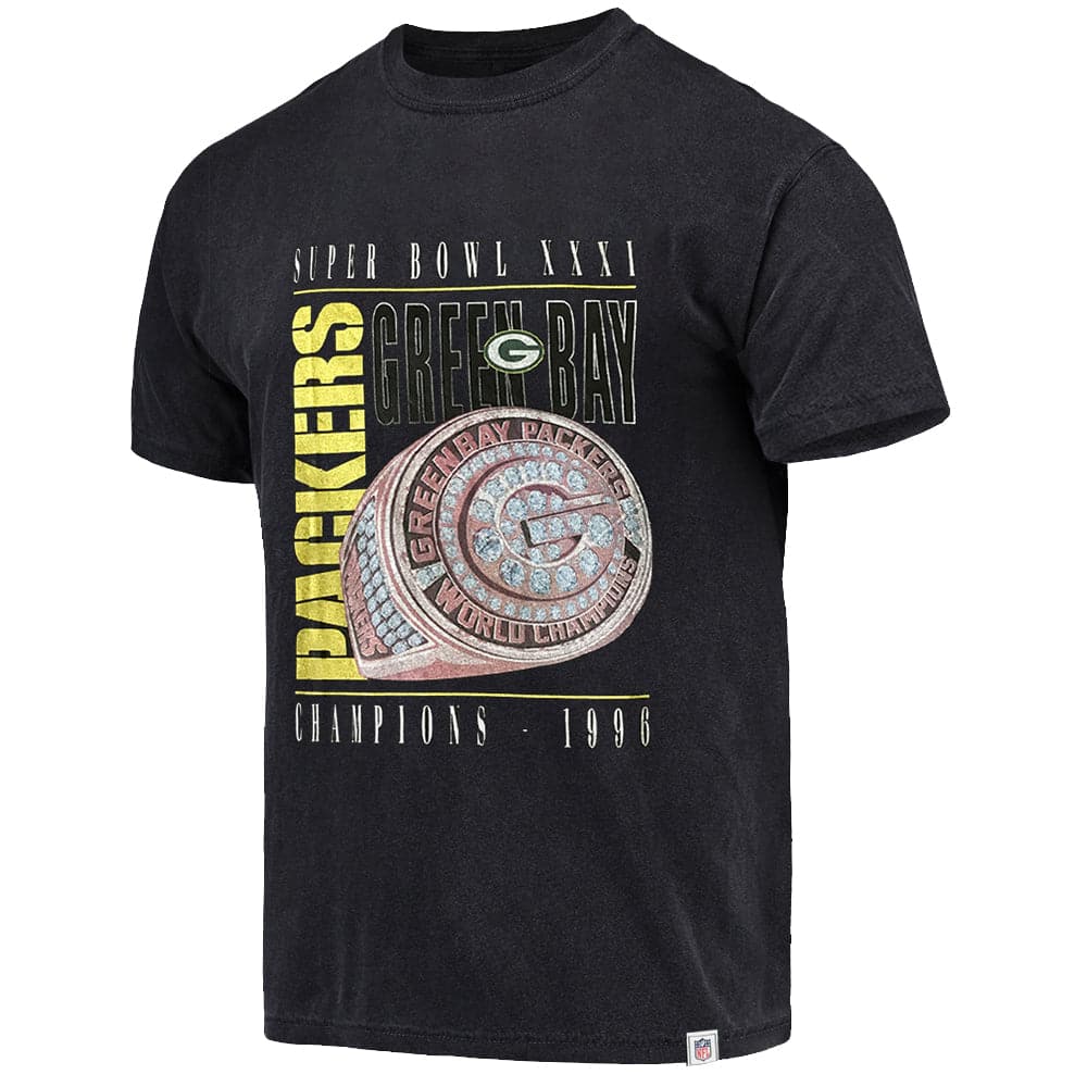 Majestic Athletic T-Shirts Green Bay Packers NFL Champs Rings Vintage T-Shirt - Faded Black