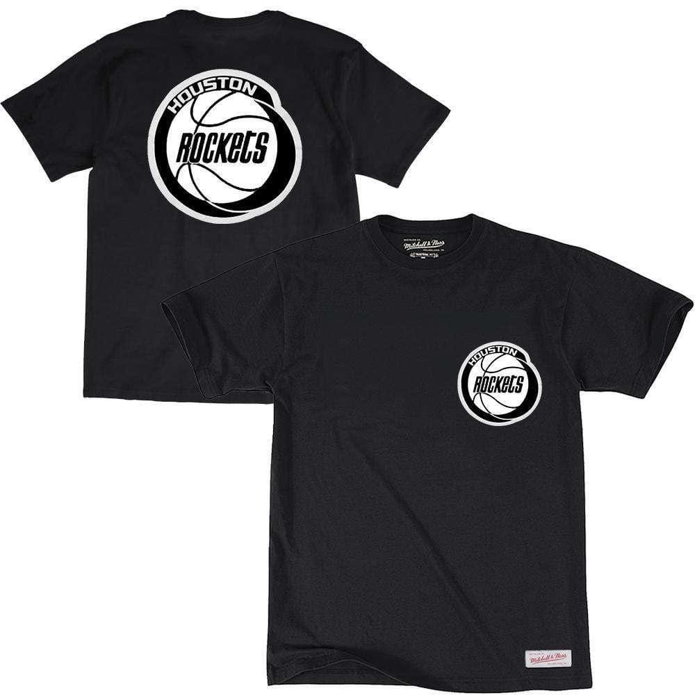 Mitchell And Ness T-Shirts Houston Rockets Mitchell & Ness NBA Black & White Logo T-Shirt - Black