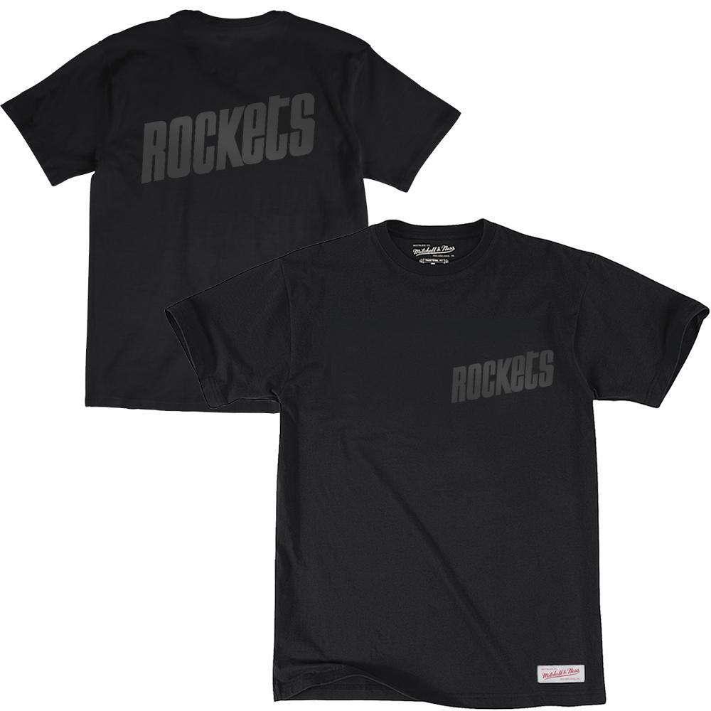 Mitchell And Ness T-Shirts Houston Rockets Mitchell & Ness NBA Tonal Wordmark Logo T-Shirt - Black