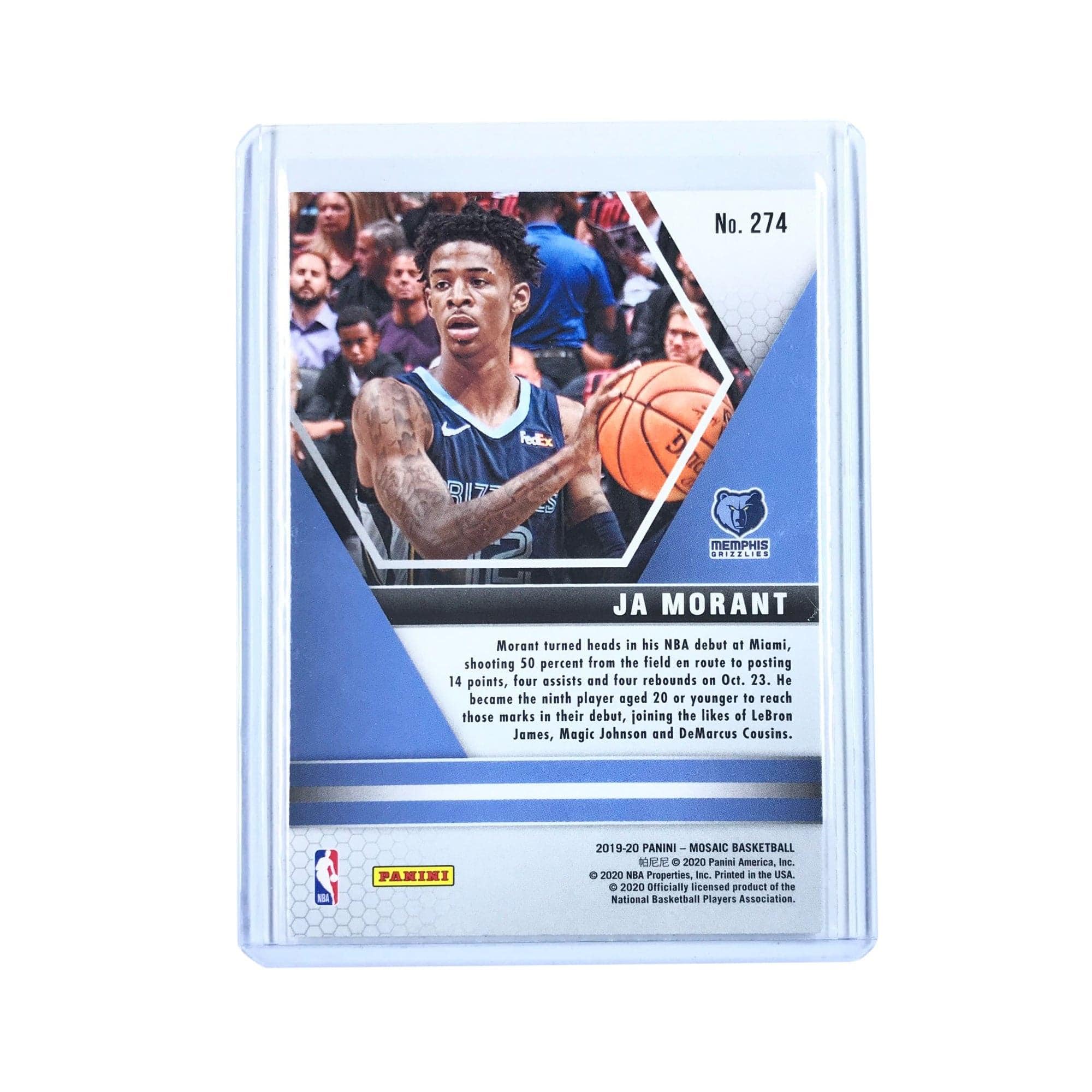Panini Cards Ja Morant Memphis Grizzlies 2019-20 Panini Mosaic NBA Debut 274 Rookie Card