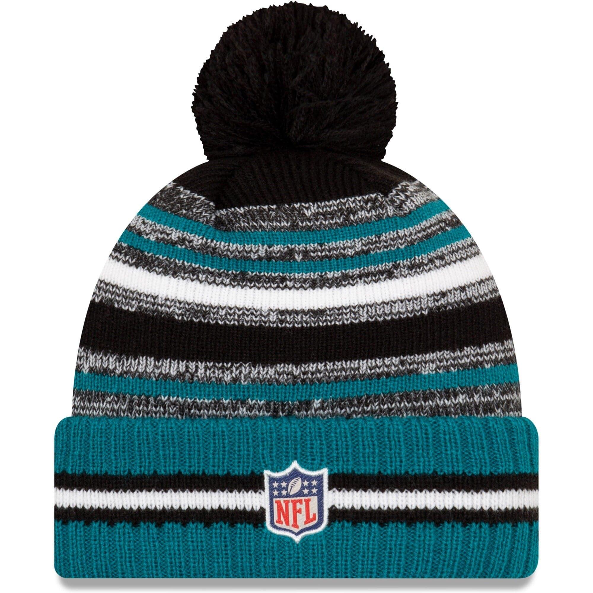 New Era Beanies Jacksonville Jaguars New Era NFL 2021 Sideline Team Pom Knit Beanie - Black
