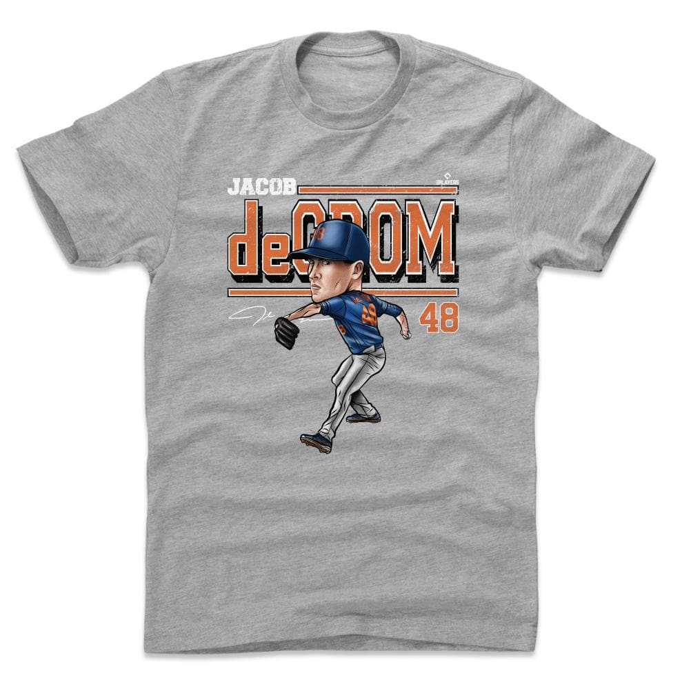 500 Level T-Shirts Jacob deGrom New York Mets 500 Level MLB Cartoon T-Shirt - Grey
