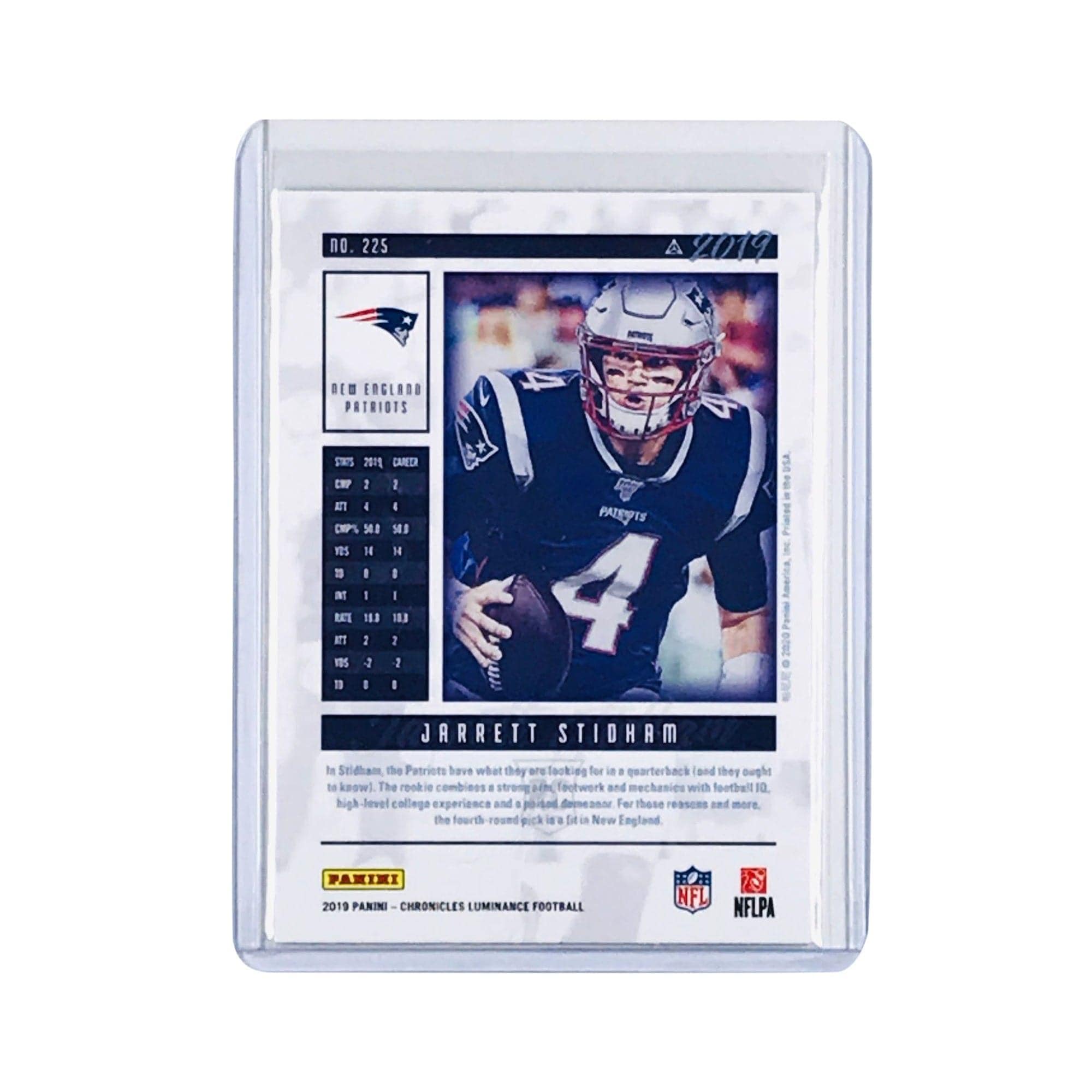 Panini Cards Jarrett Stidham New England Patriots 2019 Panini Luminance NFL Silver Rookie Card