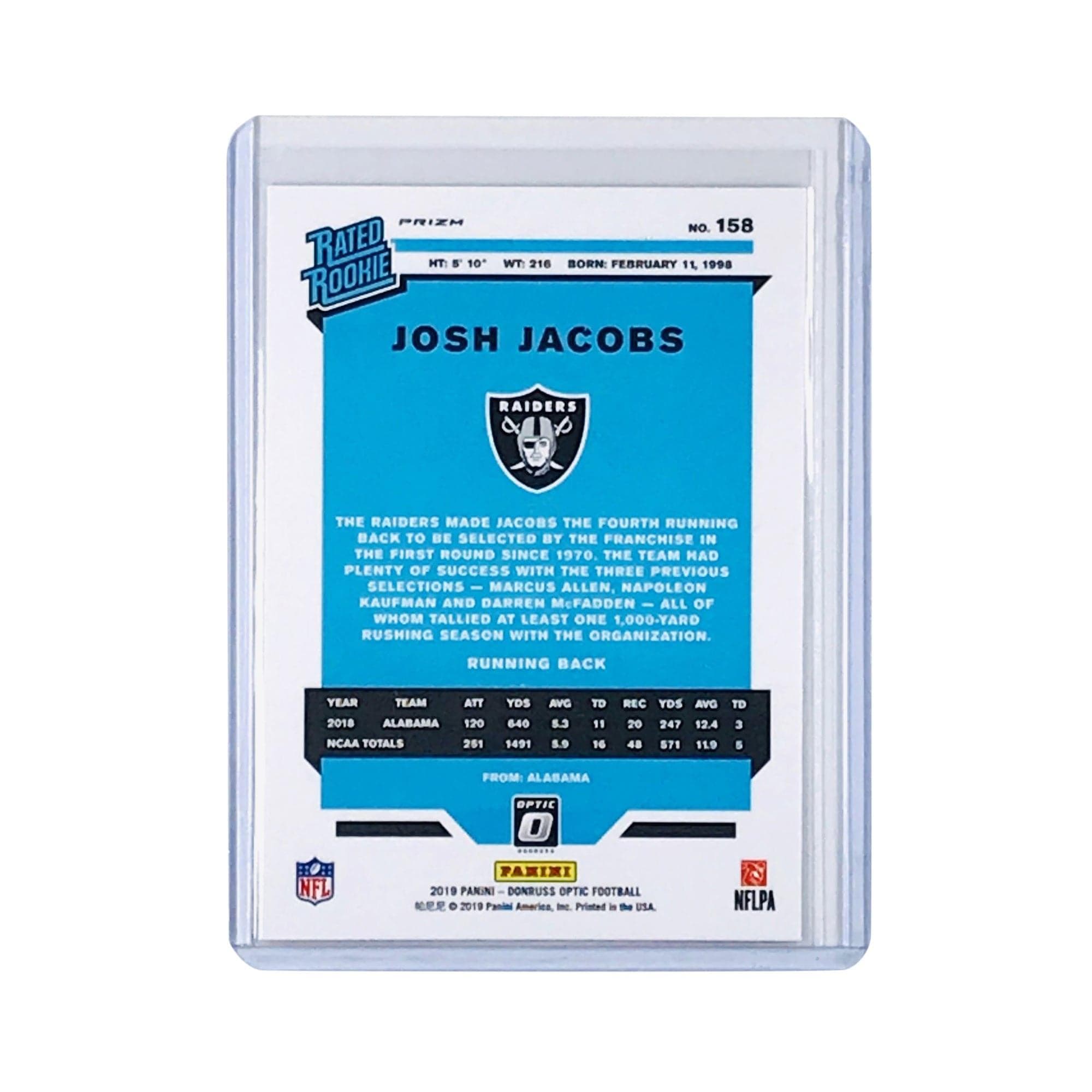 Panini Cards Josh Jacobs Las Vegas Raiders 2019 Panini Optic Silver Rookie NFL Card