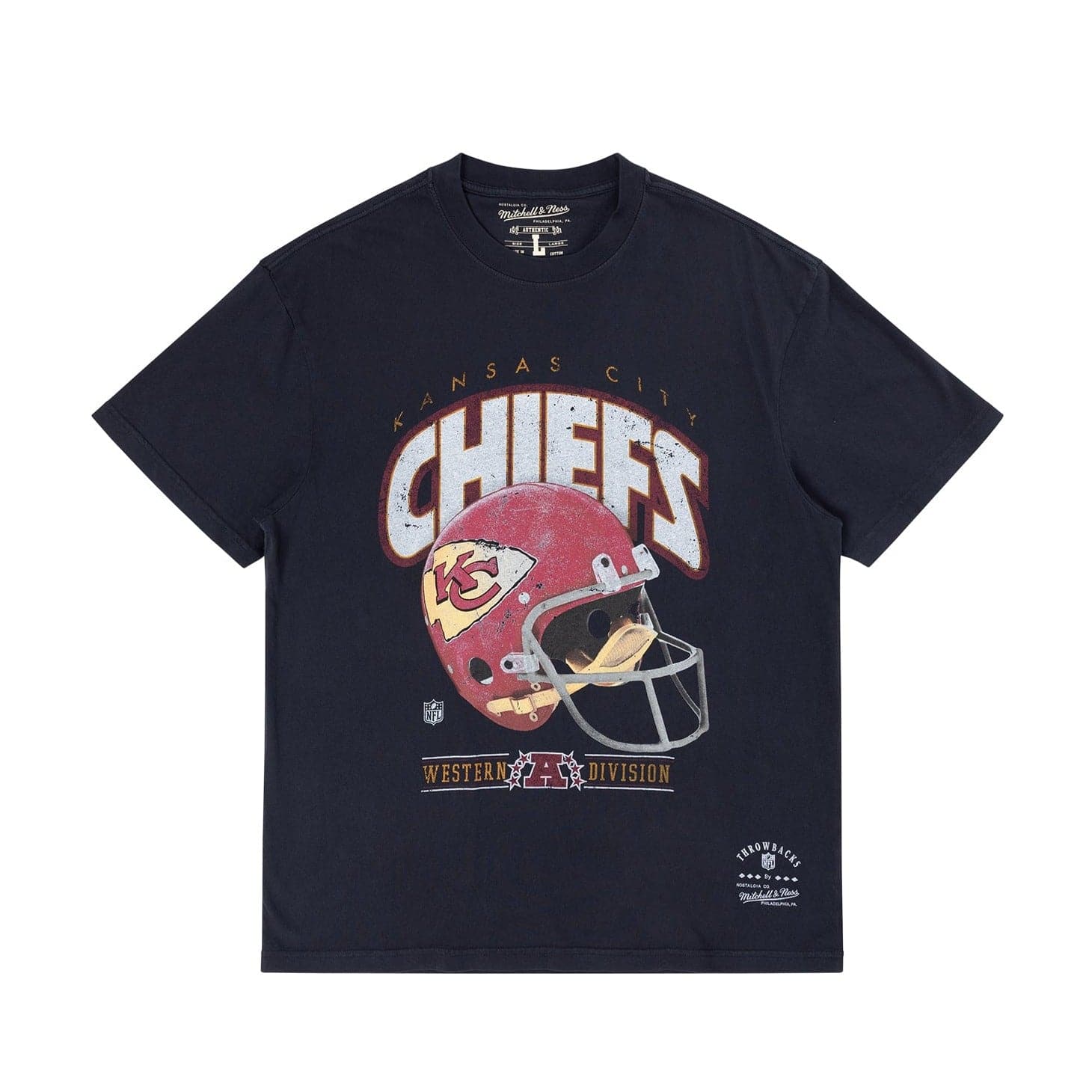 Mitchell And Ness T-Shirts Kansas City Chiefs Mitchell & Ness NFL Helmet Vintage T-Shirt - Faded Black