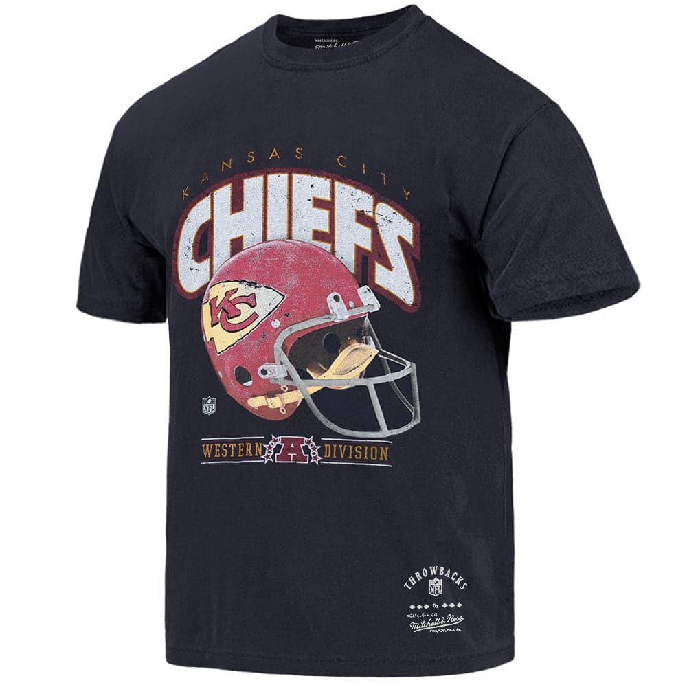 Mitchell And Ness T-Shirts Kansas City Chiefs Mitchell & Ness NFL Helmet Vintage T-Shirt - Faded Black