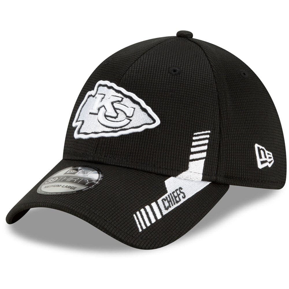New Era Caps Kansas City Chiefs New Era NFL 2021 Sideline Black & White 39THIRTY Flex Fit Hat
