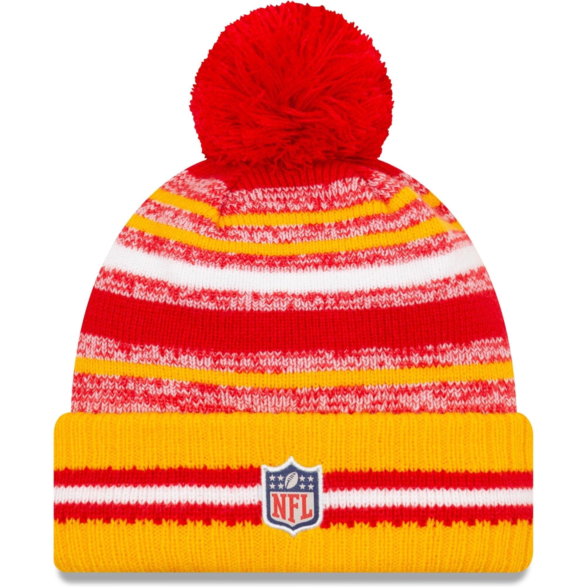 New Era Beanies Kansas City Chiefs New Era NFL 2021 Sideline Team Pom Knit Beanie - Red