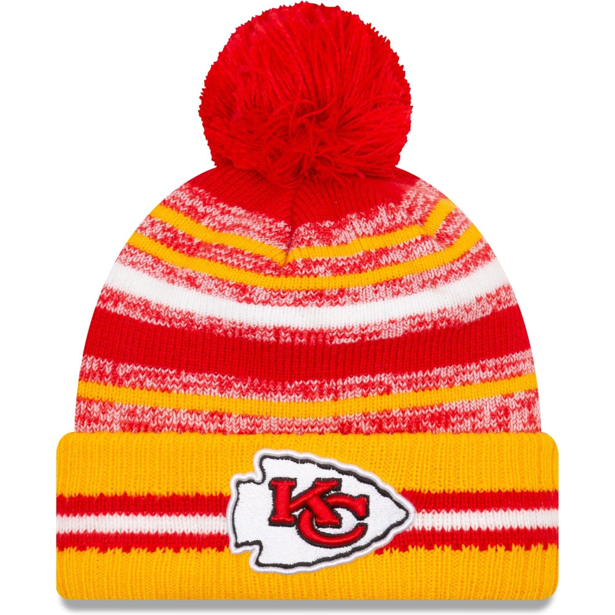 New Era Beanies Kansas City Chiefs New Era NFL 2021 Sideline Team Pom Knit Beanie - Red