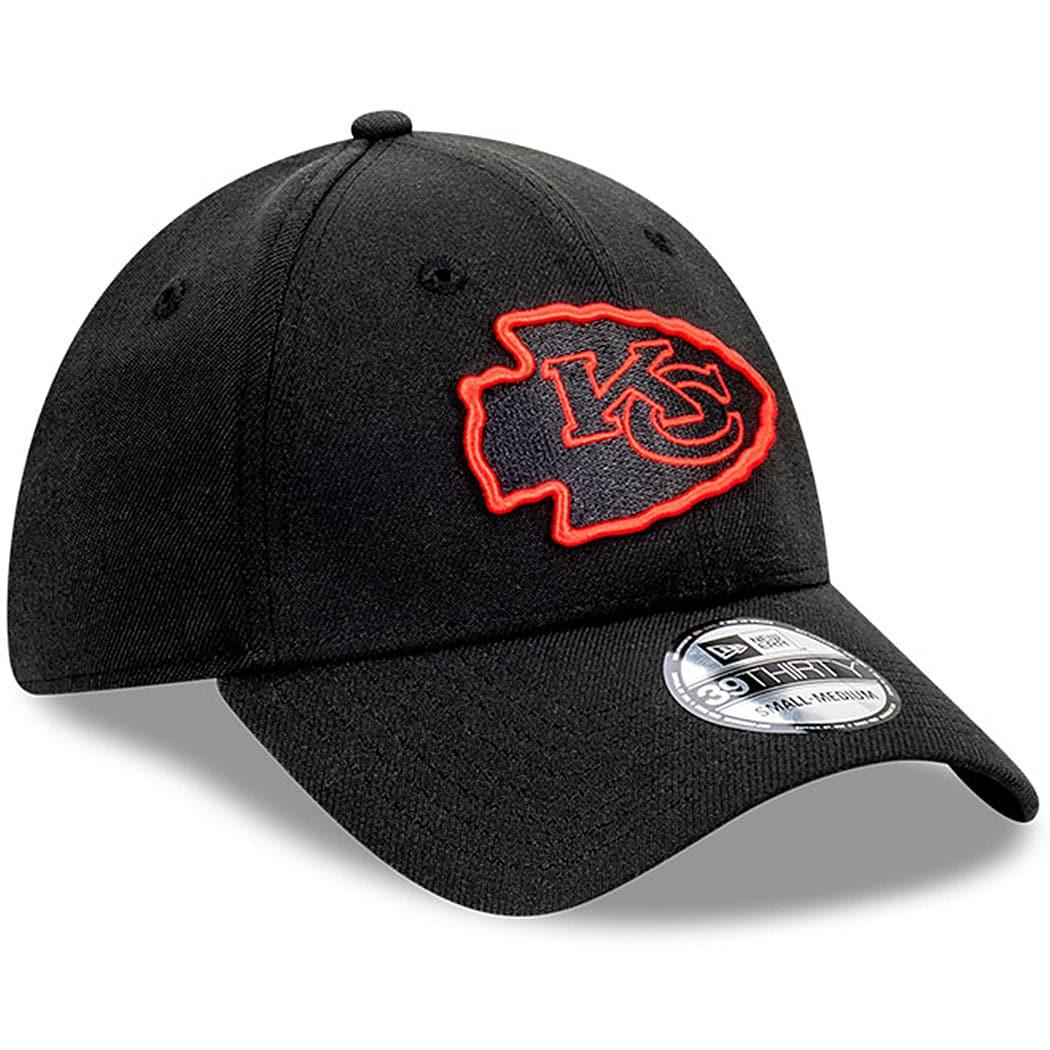 New Era Caps Kansas City Chiefs New Era NFL Pop Outline 39THIRTY Flex Fiit Curve Hat - Black