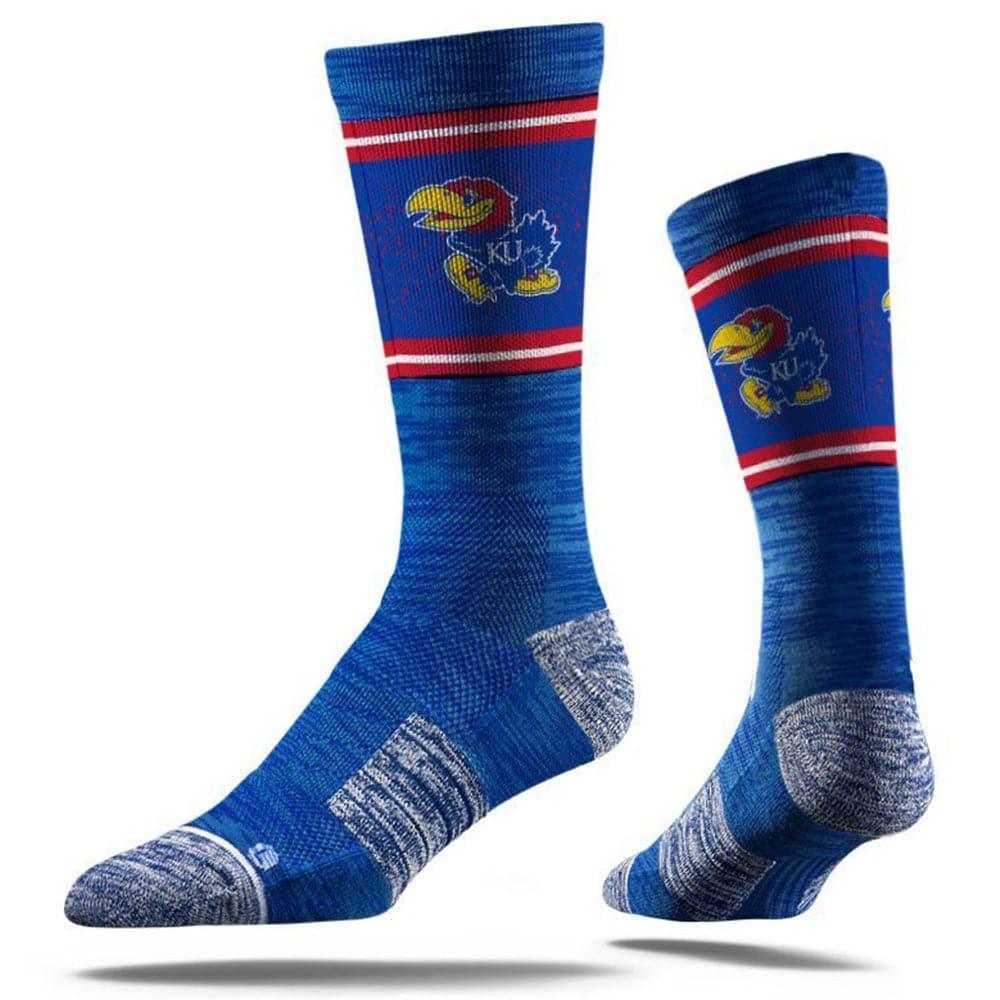Strideline Socks M/L (8-12 US) Kansas Jayhawks Strideline NCAA Team Stripe Classic Crew Socks - Blue