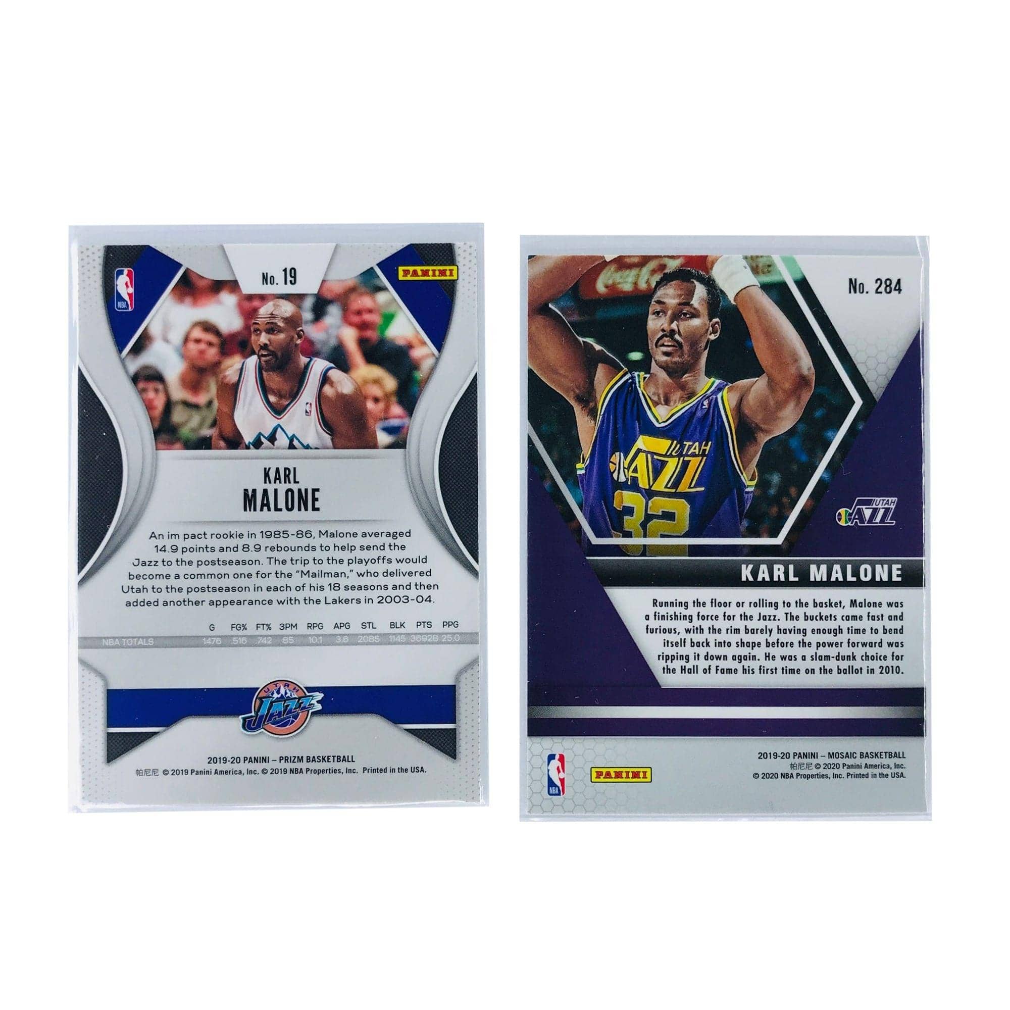 Panini Cards Karl Malone Utah Jazz 19-20 Panini NBA Prizm/Mosaic 2 Card Set