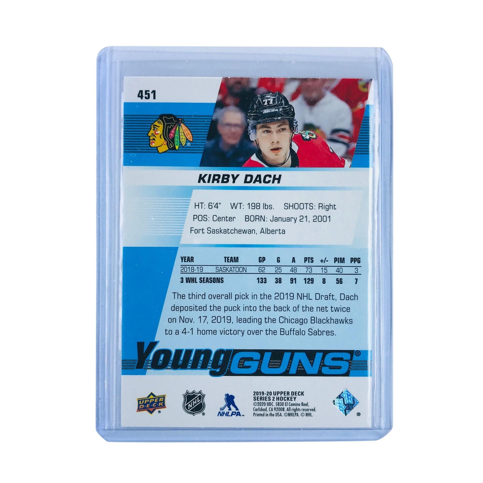 Upper Deck Cards Kirby Dach Chicago Blackhawks 2019-20 Upper Deck Series 2 NHL Young Guns Card