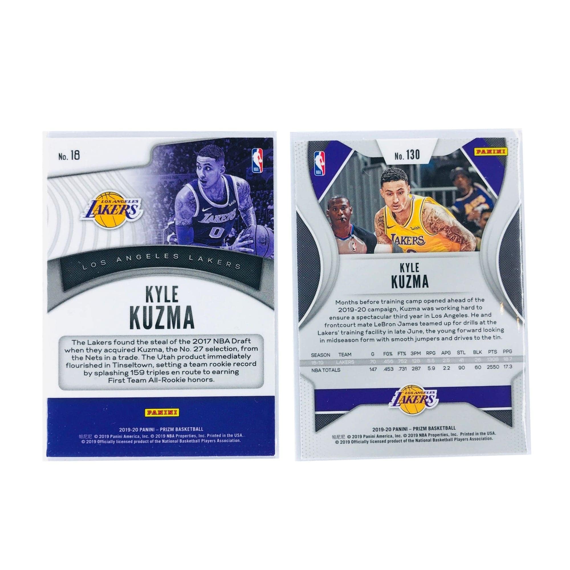 Panini Cards Kyle Kuzma Los Angeles Lakers 19-20 Panini NBA Prizm 2 Card Set